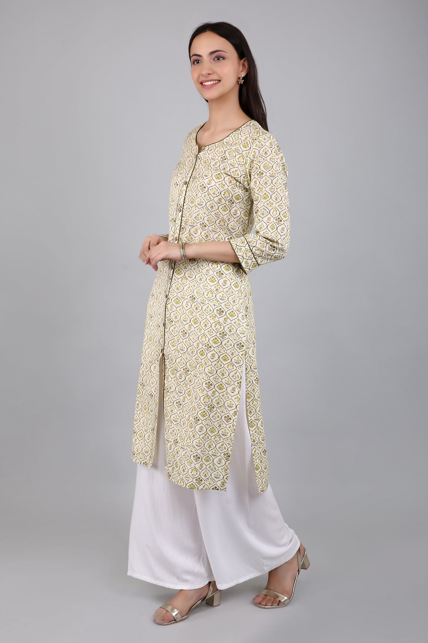 VAPPS Cotton A Line Printed Kurta for Women and Girls - Green