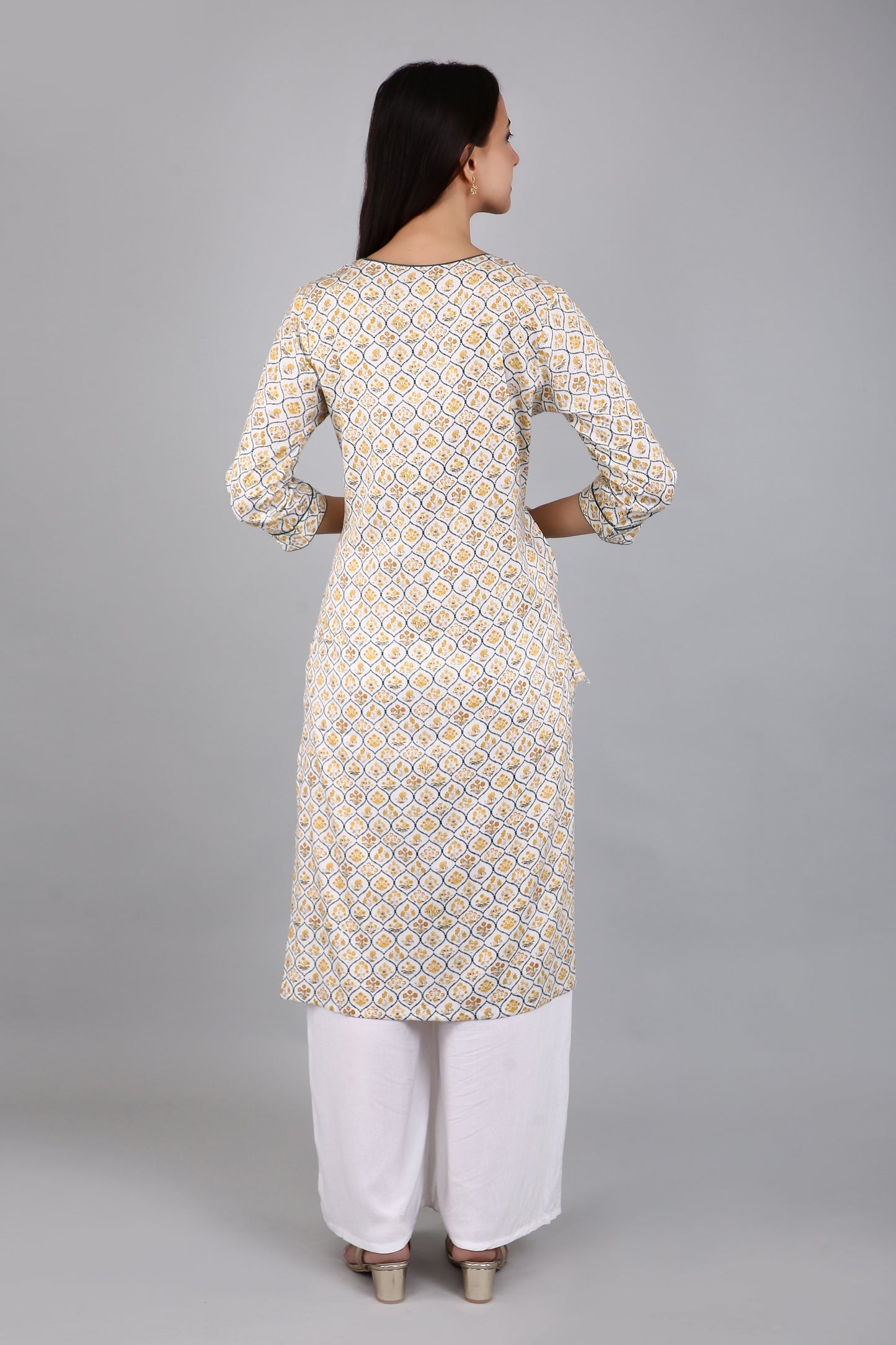 VAPPS Cotton A Line Printed Kurta for Women and Girls - Yellow