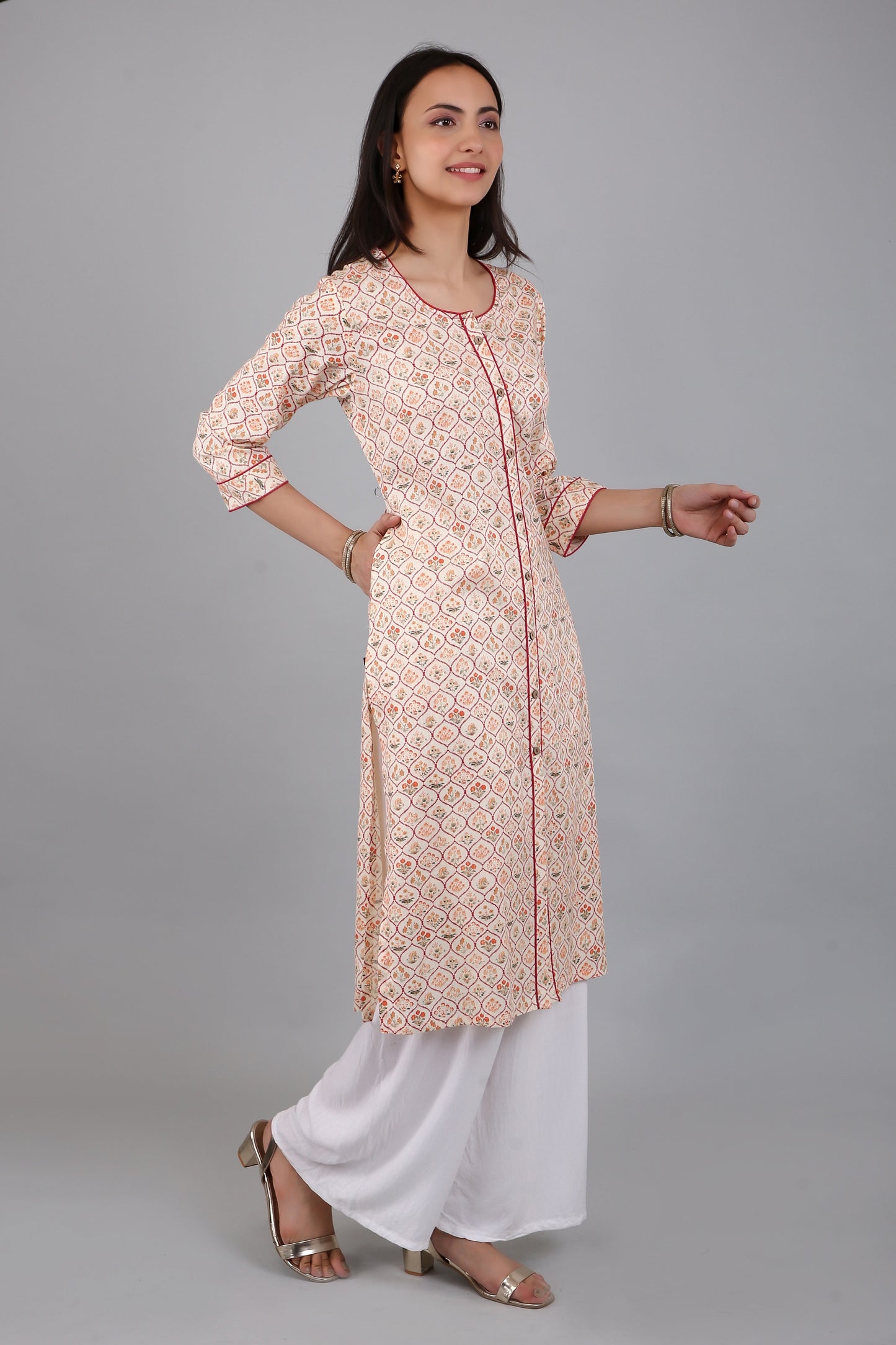 VAPPS Cotton A Line Printed Kurta pro ženy a dívky - červená