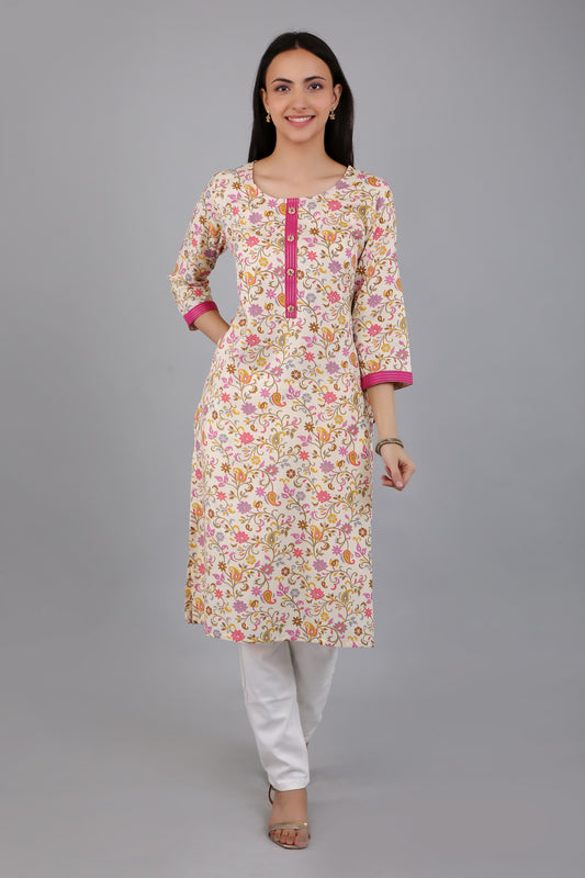 VAPPS Cotton Floral Printed Kurta for Women and Girls - Pink