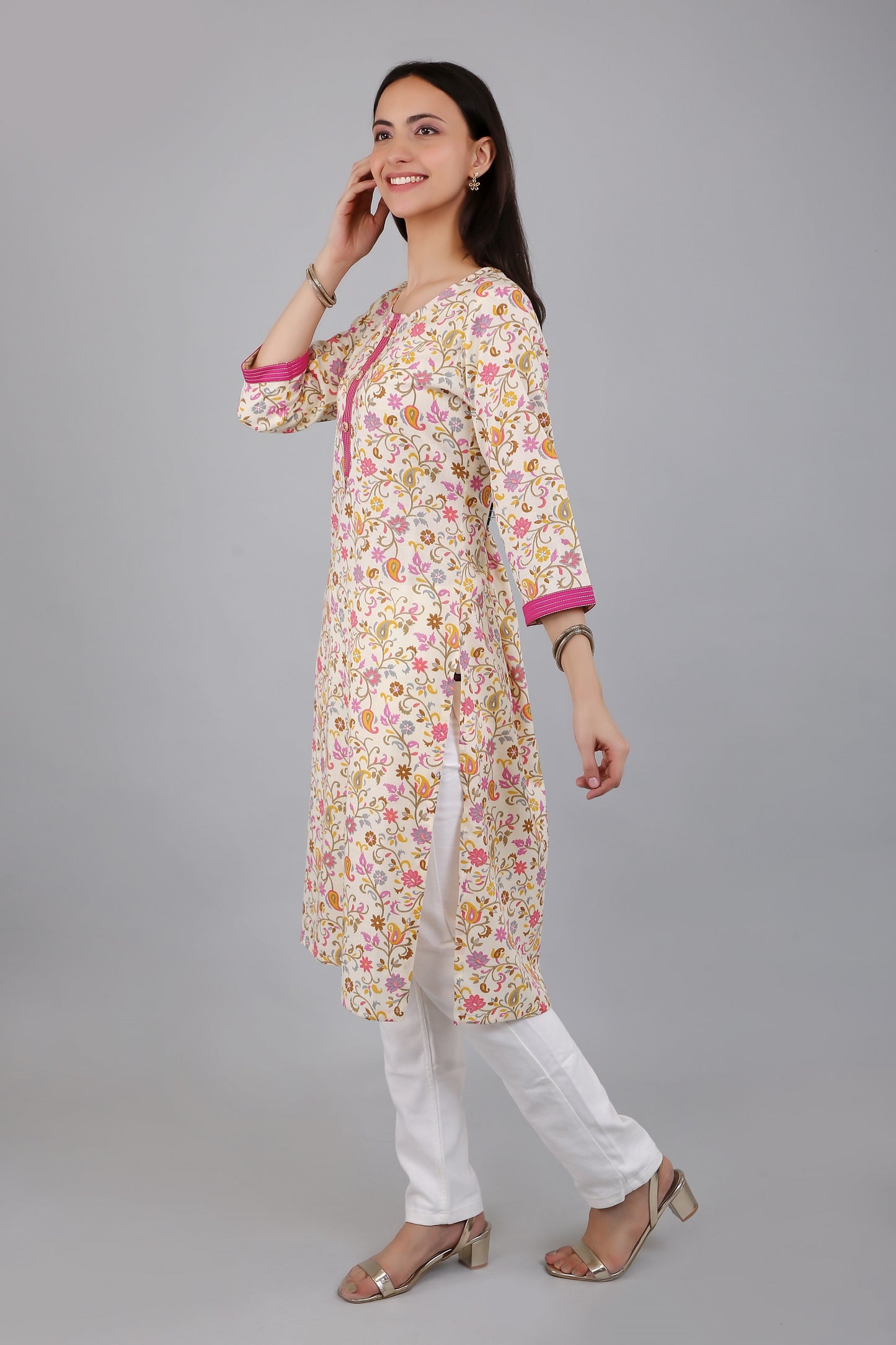 VAPPS Cotton Floral Printed Kurta for Women and Girls - Pink