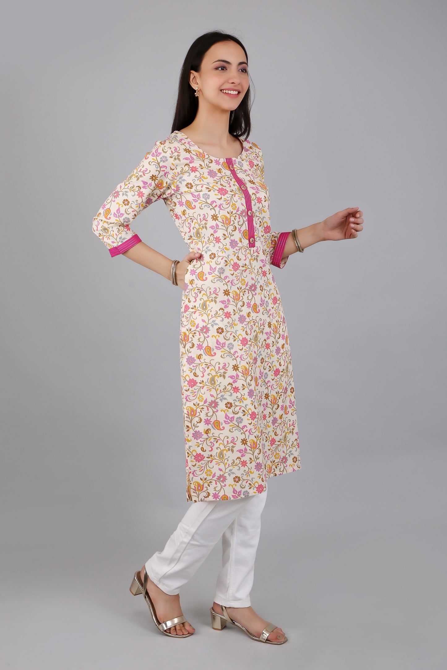 VAPPS Cotton Floral Printed Kurta for Women and Girls - Pink