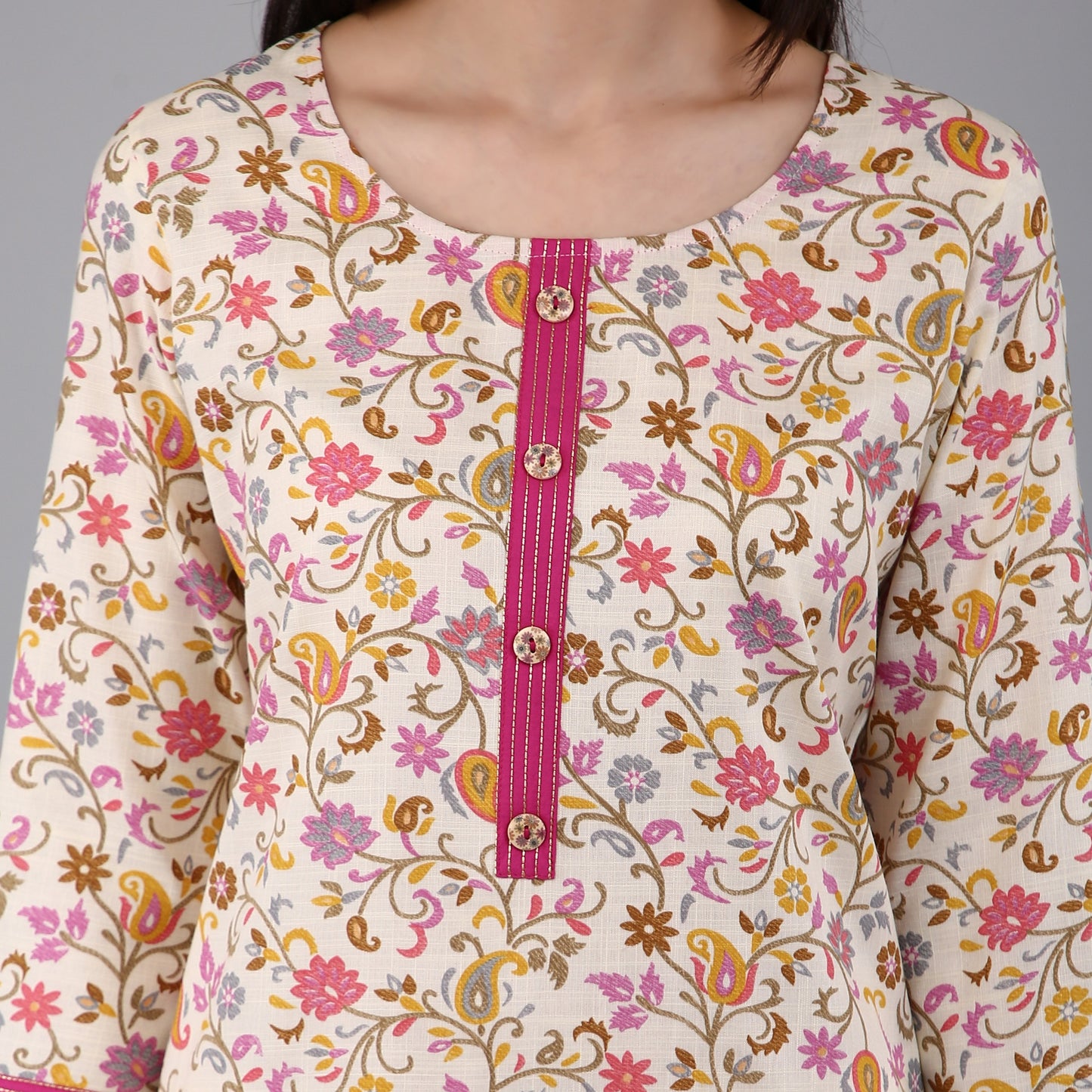 VAPPS Cotton Floral Printed Kurta for Women and Girls - Pink