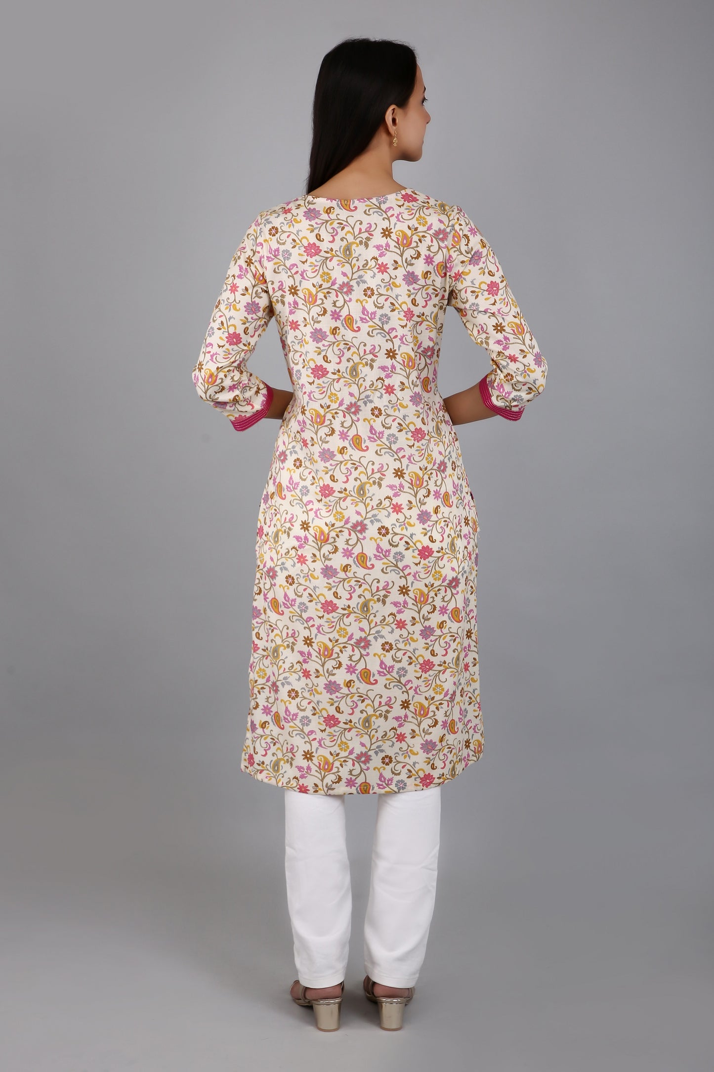 VAPPS Cotton Floral Printed Kurta for Women and Girls - Pink