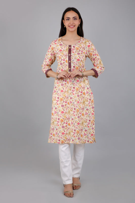 VAPPS Cotton Floral Printed Kurta for Women and Girls - Wine