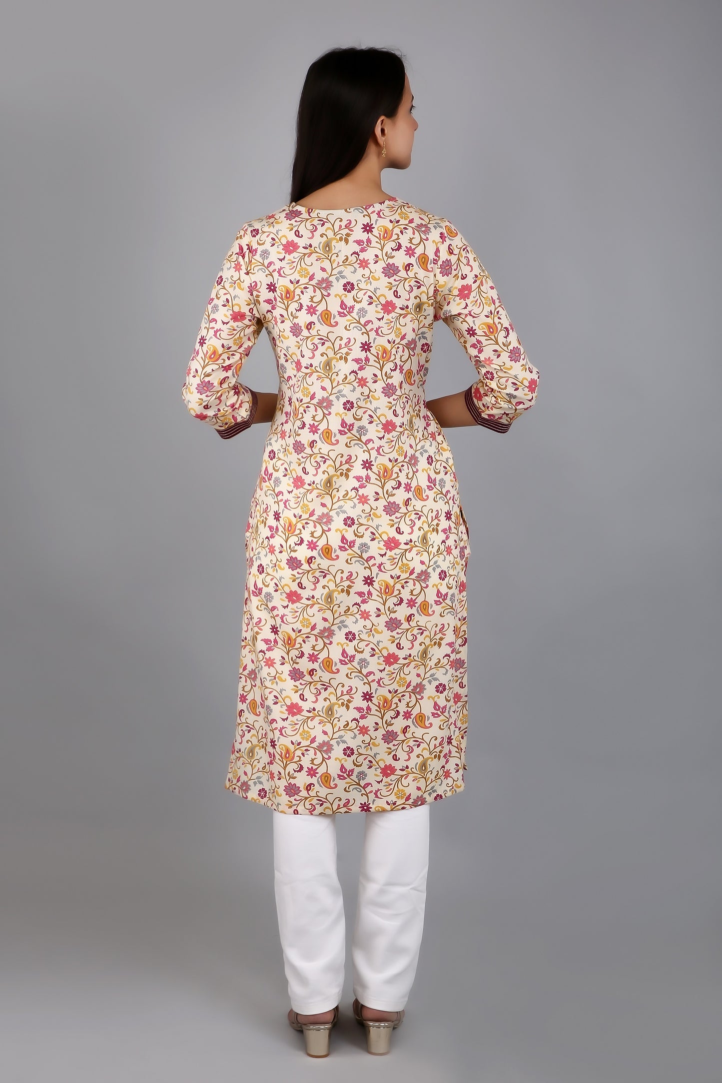 VAPPS Cotton Floral Printed Kurta for Women and Girls - Wine