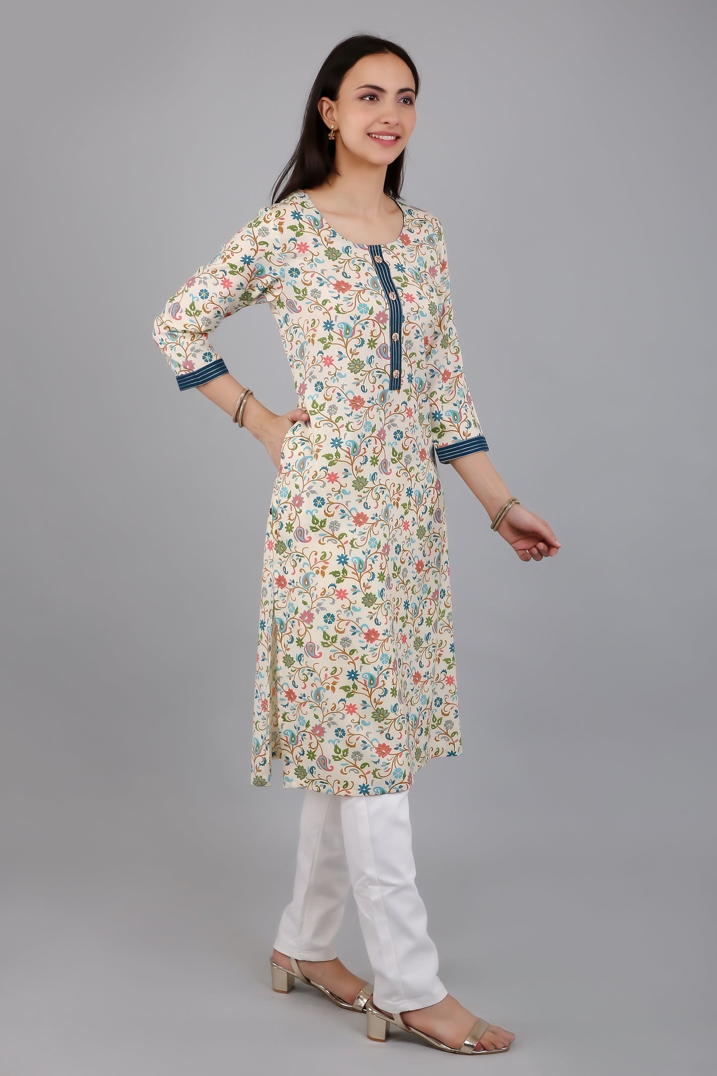 VAPPS Cotton Floral Printed Kurta for Women and Girls - Blue