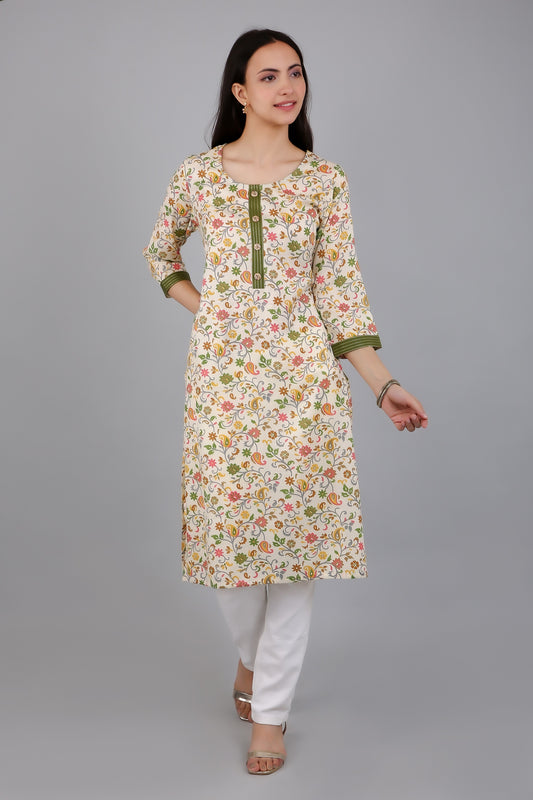 VAPPS Cotton Floral Printed Kurta for Women and Girls - Green