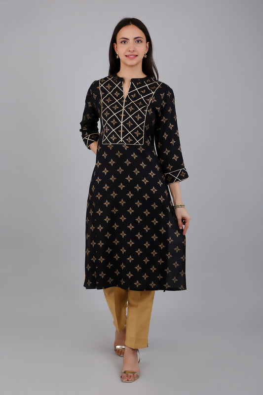 VAPPS Rayon Printed A Line Kurta for Women and Girls -Black