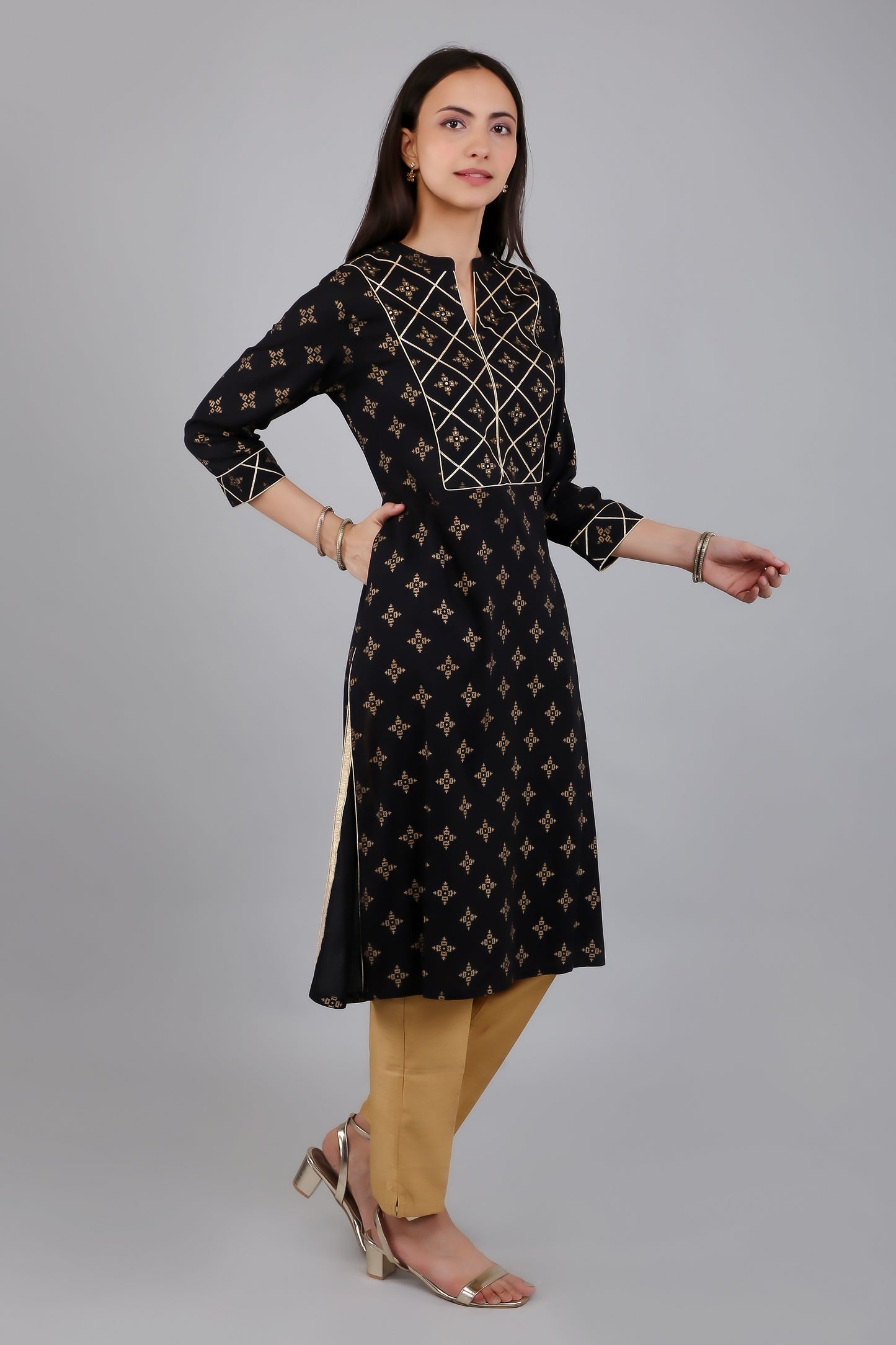 VAPPS Rayon Printed A Line Kurta for Women and Girls -Black