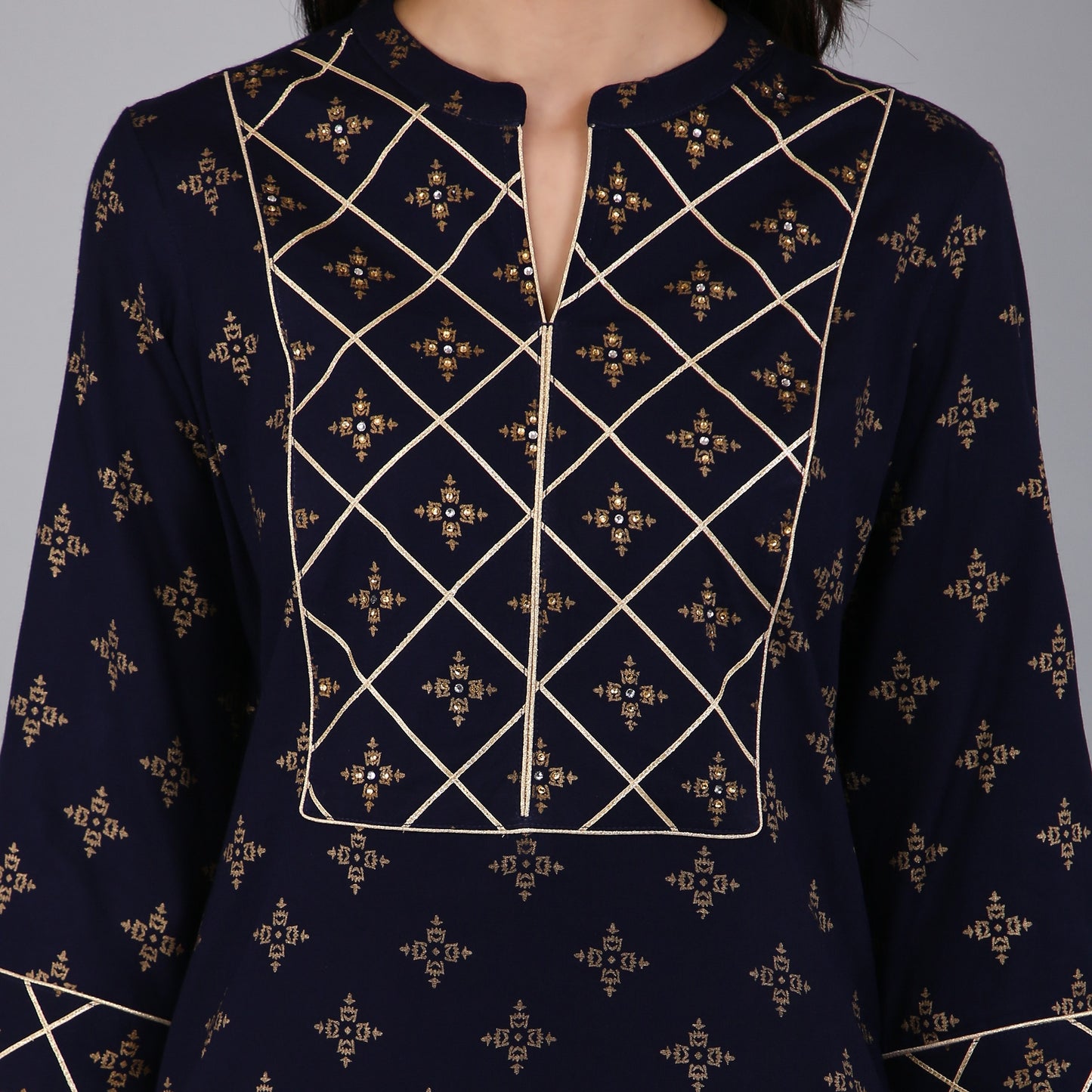 VAPPS Rayon Printed A Line Kurta for Women and Girls - Navy Blue