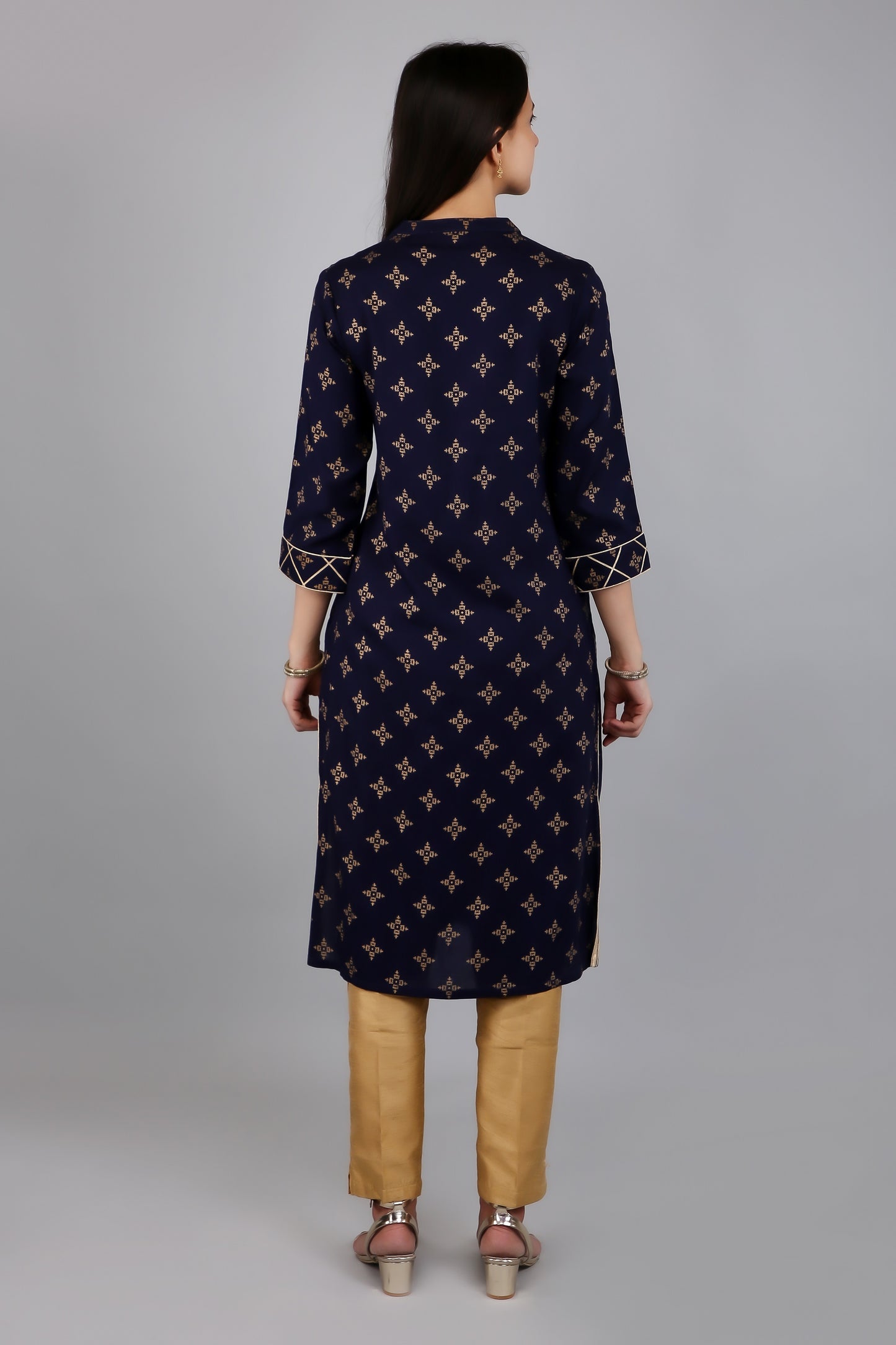 VAPPS Rayon Printed A Line Kurta for Women and Girls - Navy Blue