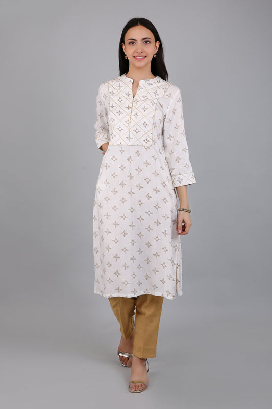 VAPPS Rayon Printed A Line Kurta for Women and Girls -White