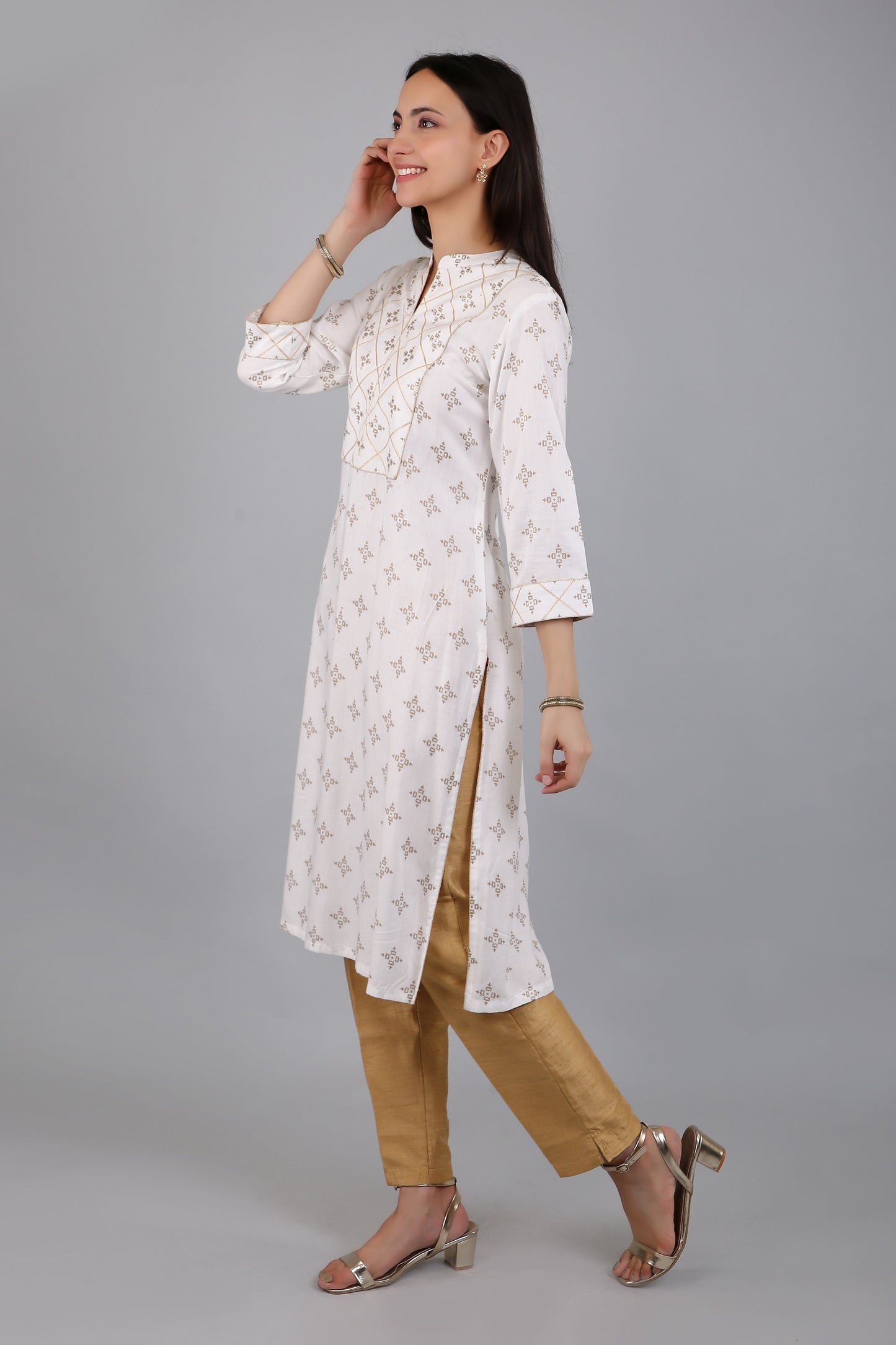 VAPPS Rayon Printed A Line Kurta for Women and Girls -White