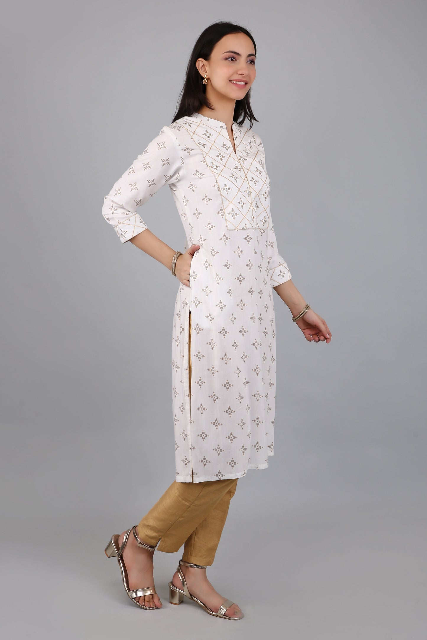 VAPPS Rayon Printed A Line Kurta for Women and Girls -White