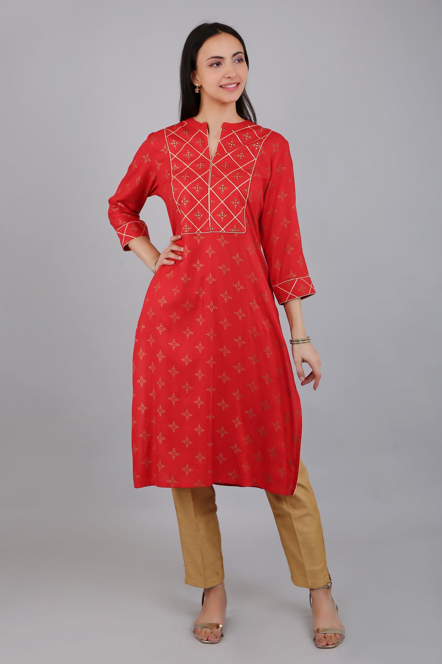 VAPPS Rayon Printed A Line Kurta for Women and Girls -Red