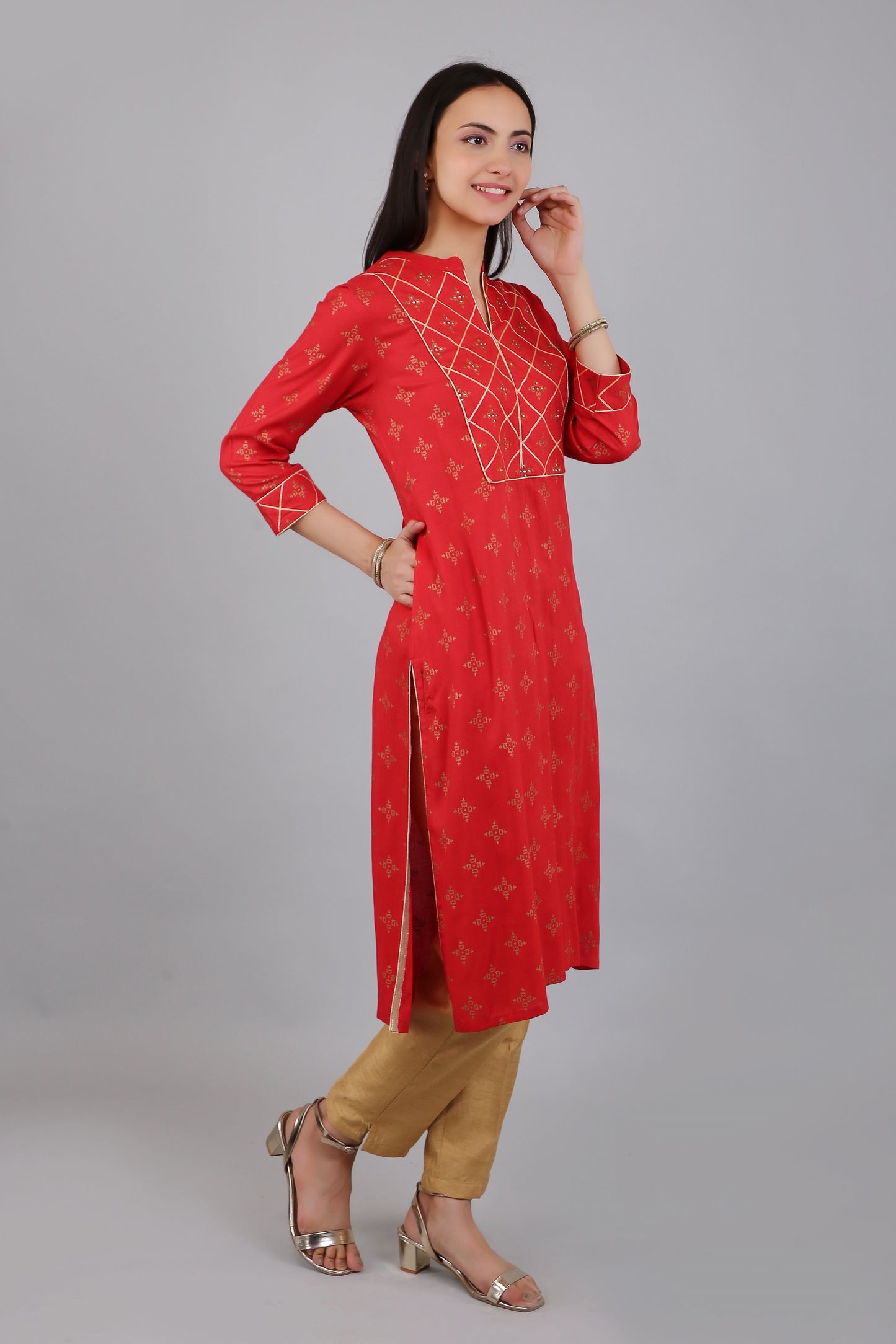 VAPPS Rayon Printed A Line Kurta for Women and Girls -Red