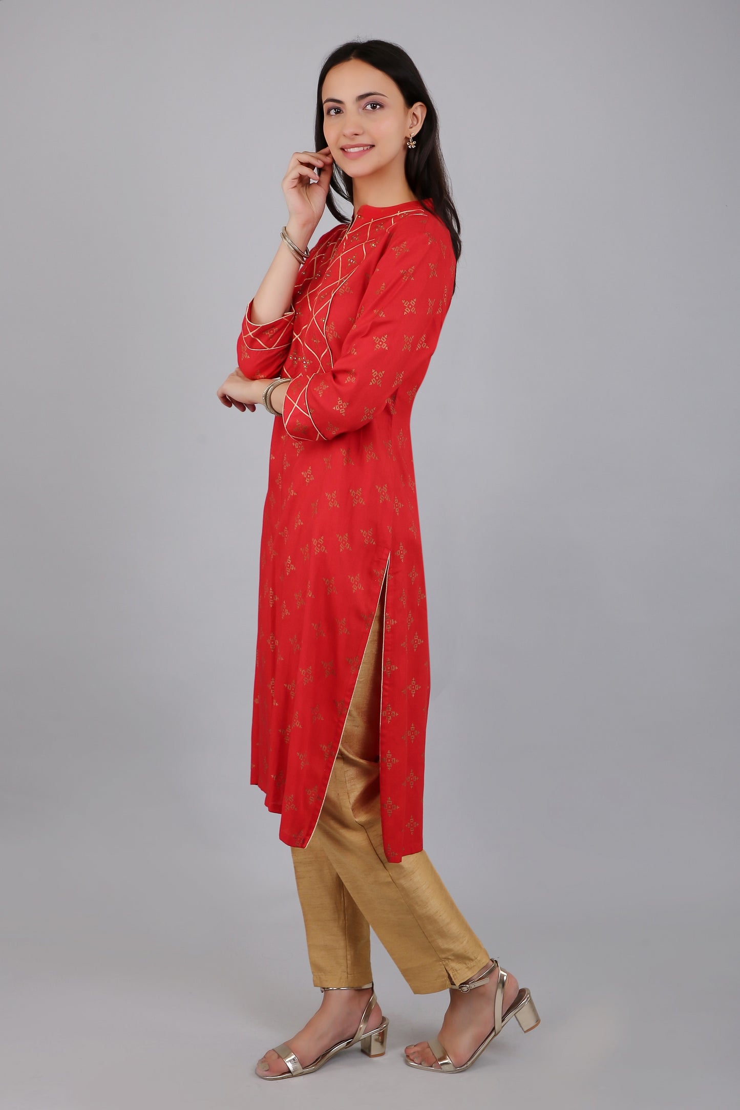 VAPPS Rayon Printed A Line Kurta for Women and Girls -Red