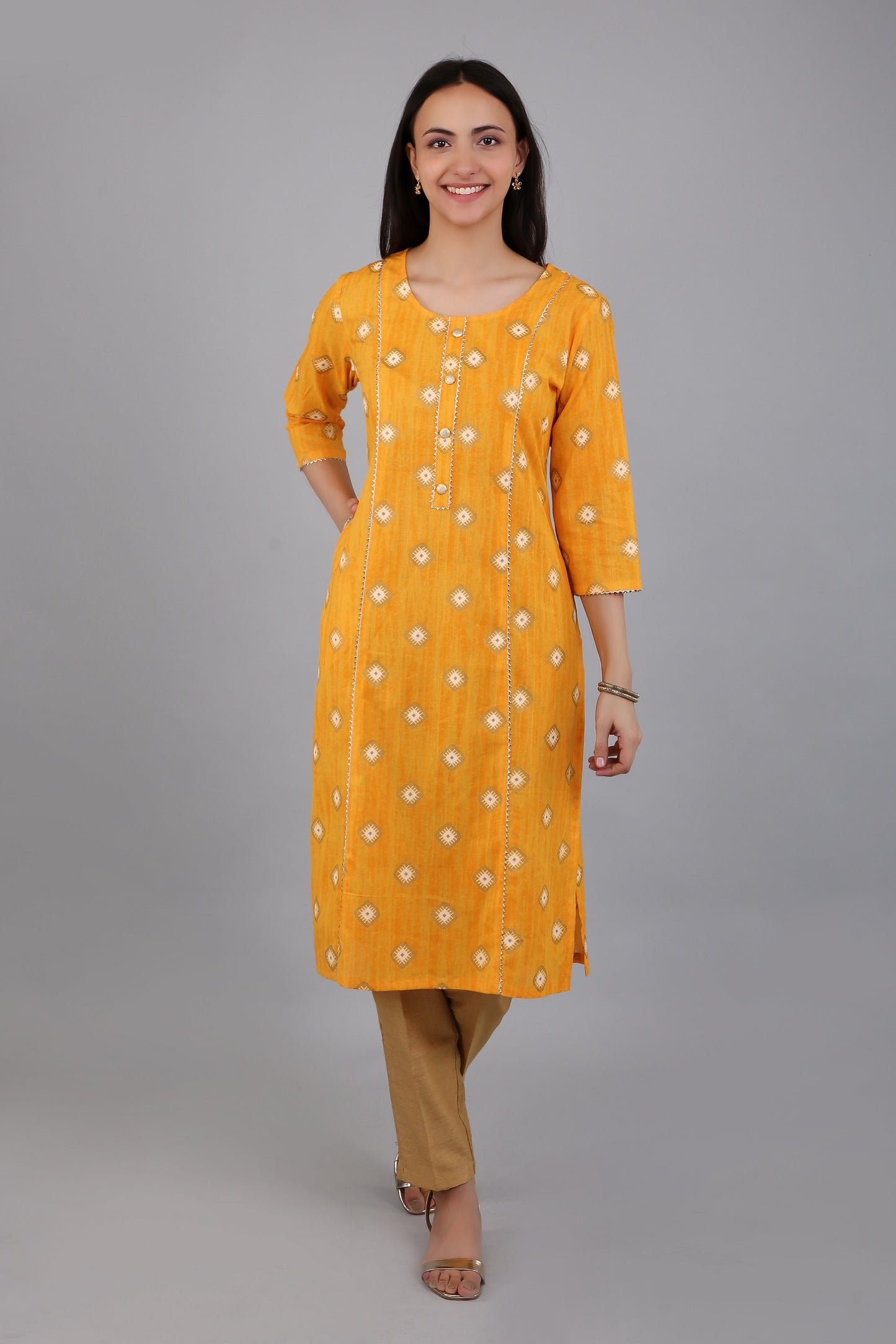 VAPPS Cotton Printed Kurta for Women and Girls - Yellow