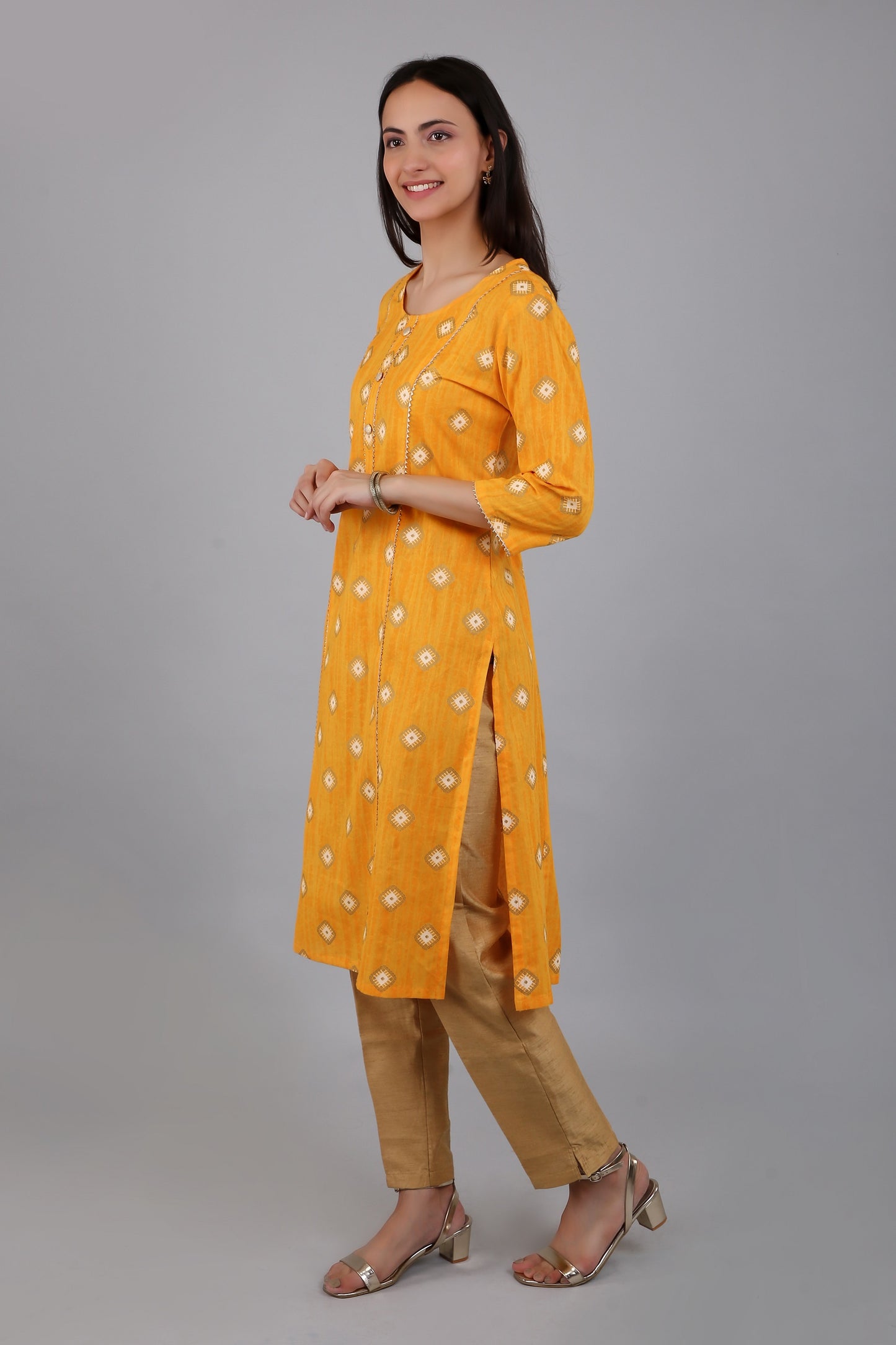 VAPPS Cotton Printed Kurta for Women and Girls - Yellow