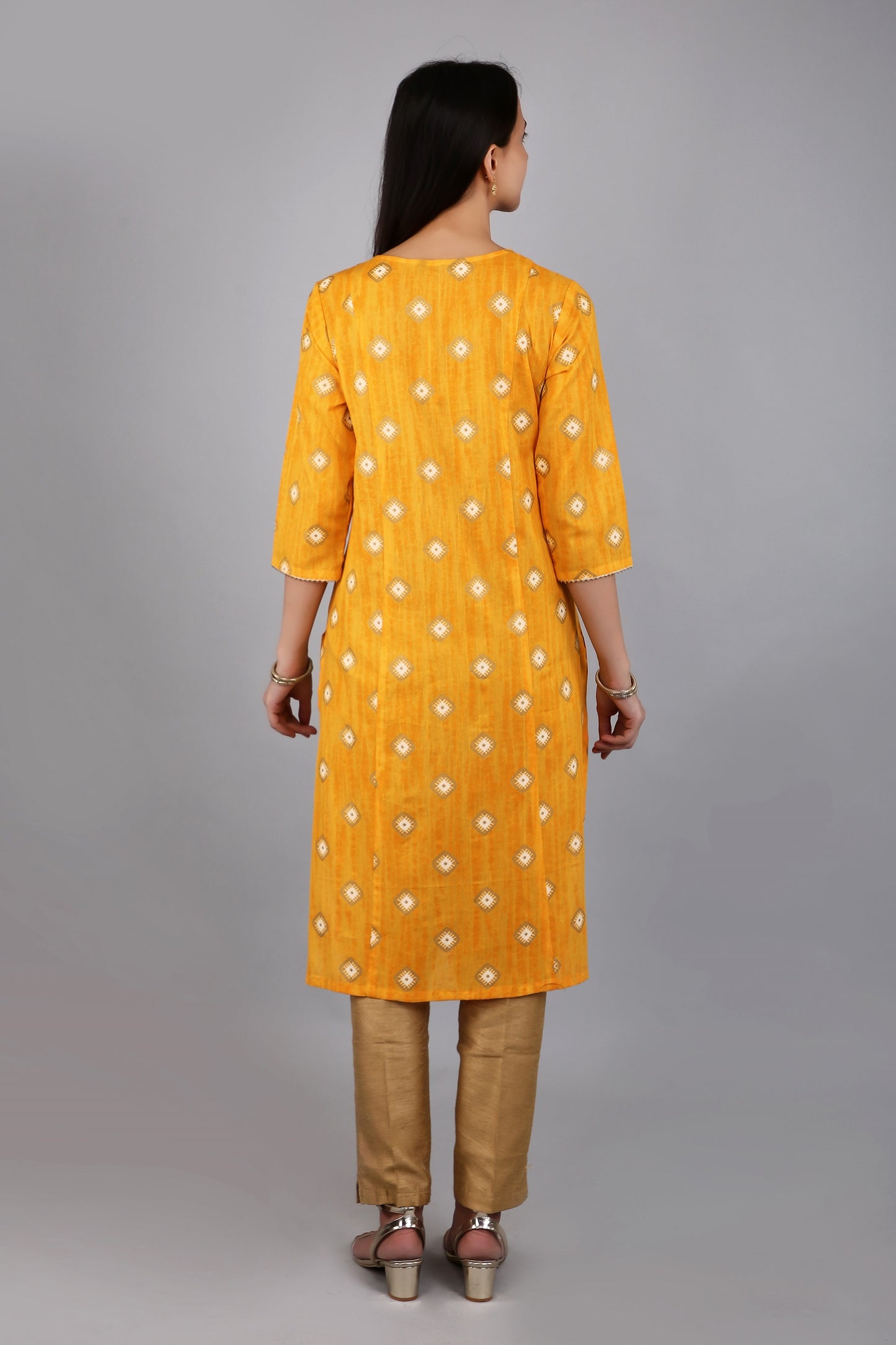 VAPPS Cotton Printed Kurta for Women and Girls - Yellow