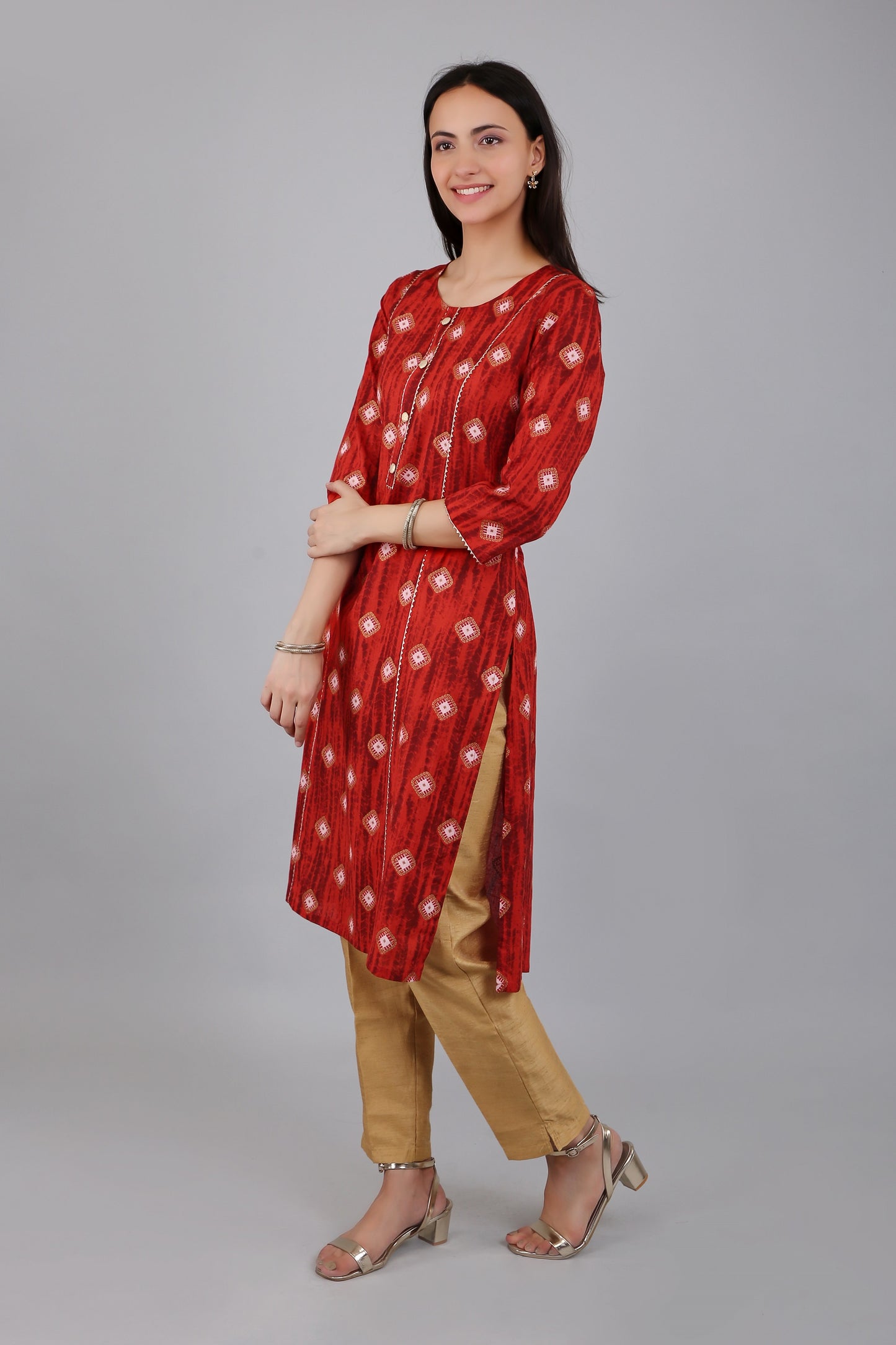 VAPPS Cotton Printed Kurta for Women and Girls - Red