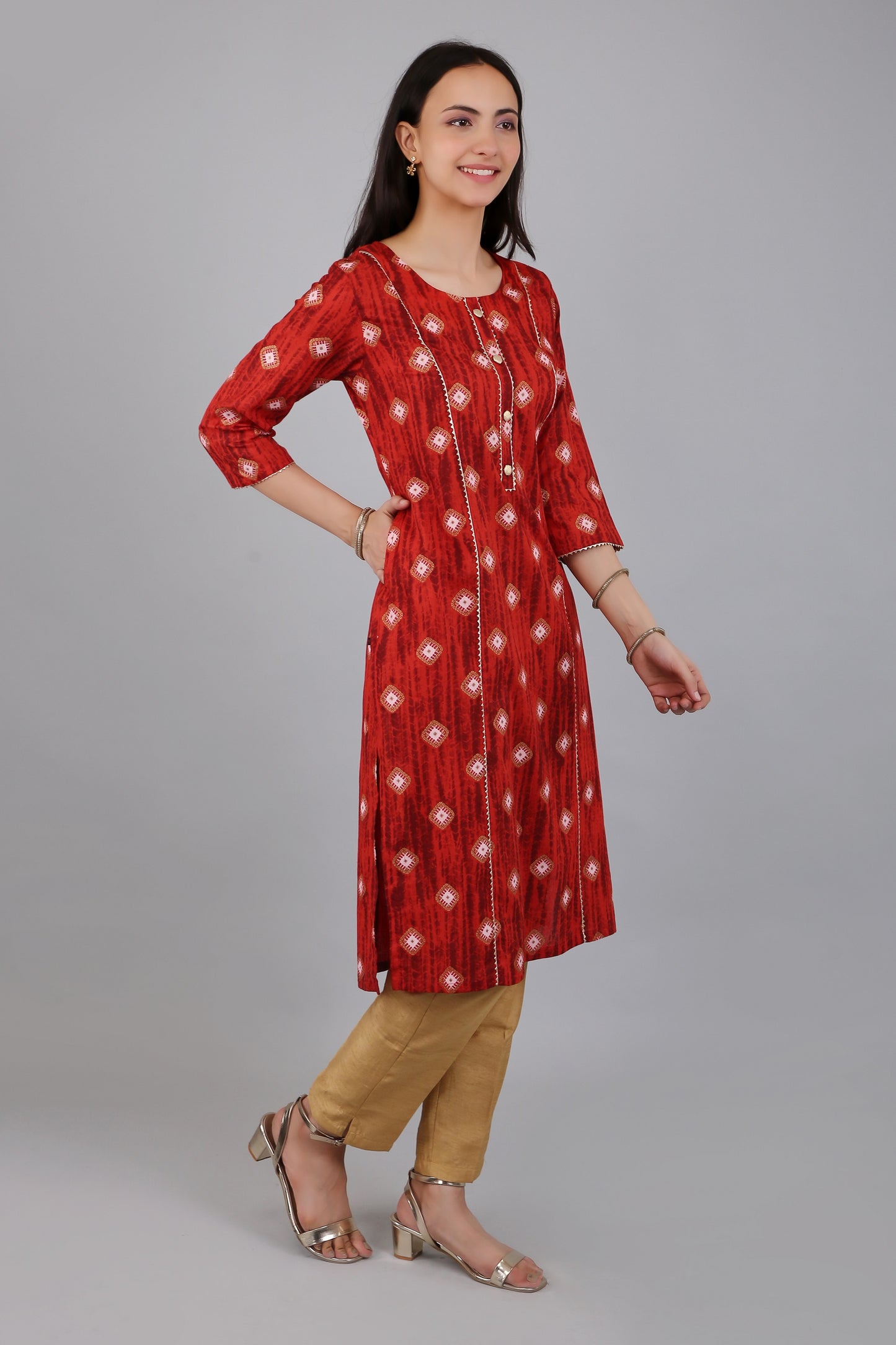 VAPPS Cotton Printed Kurta for Women and Girls - Red