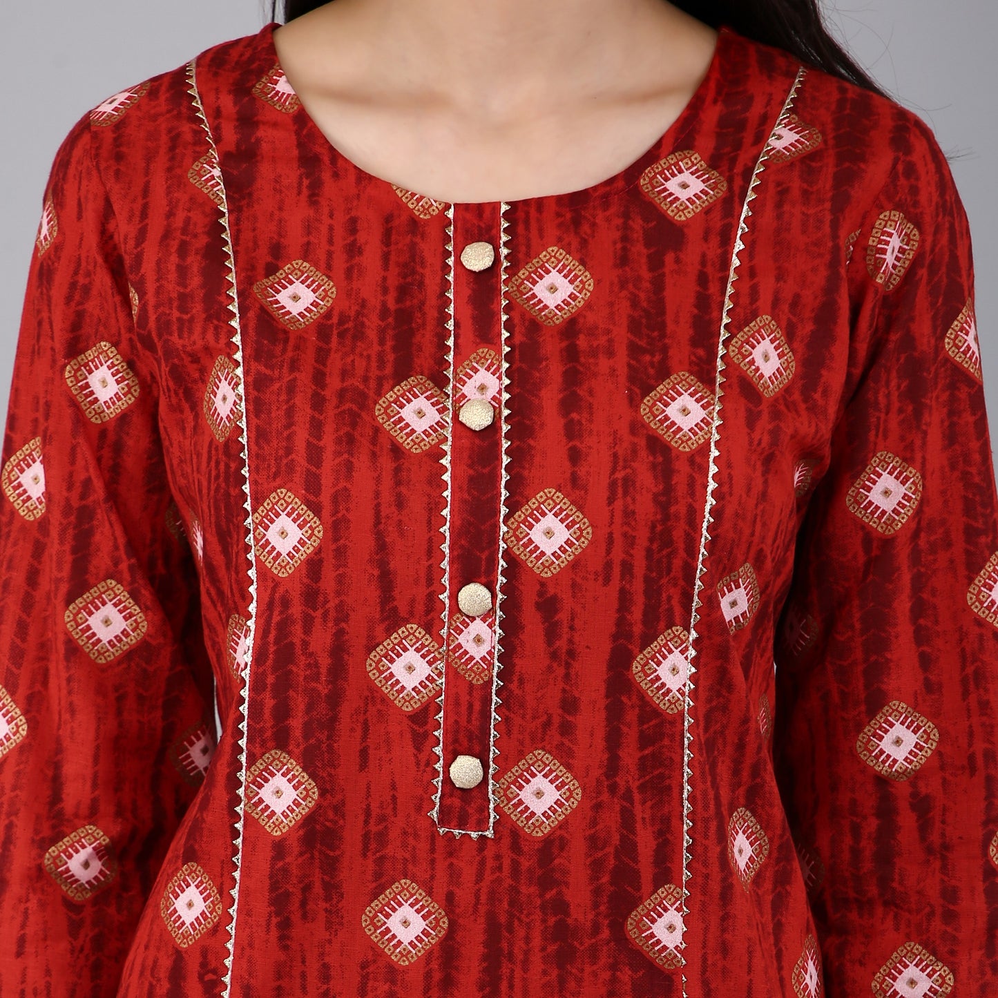 VAPPS Cotton Printed Kurta for Women and Girls - Red