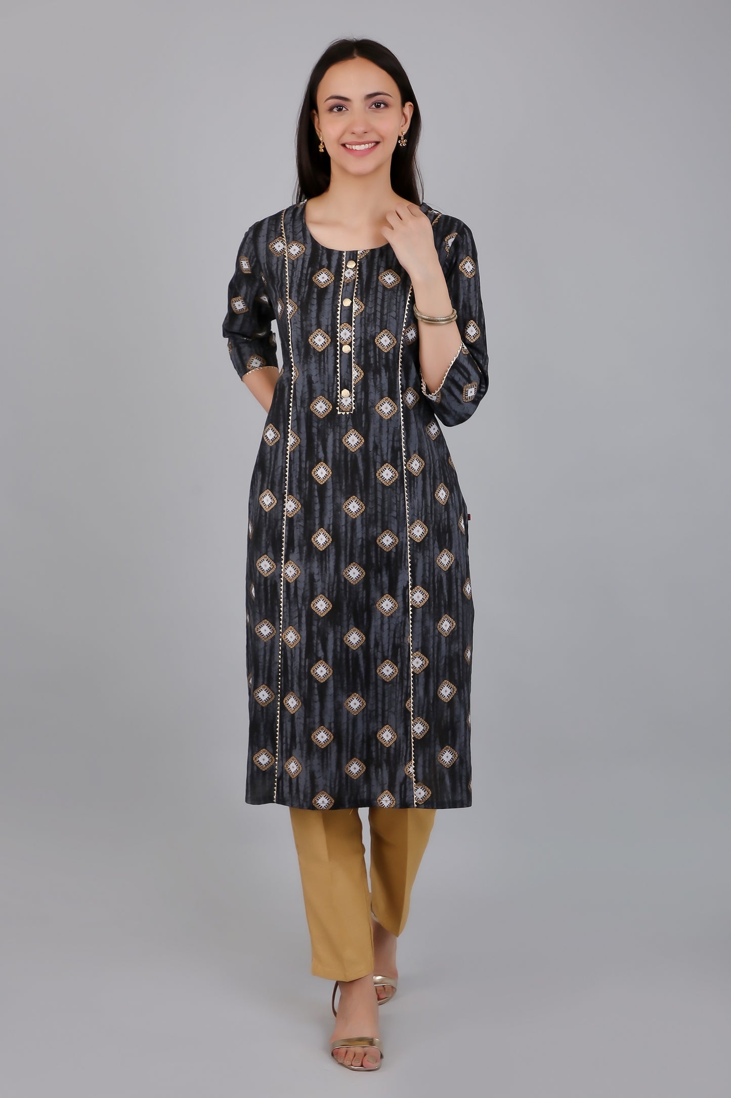 VAPPS Cotton Printed Kurta for Women and Girls - Black