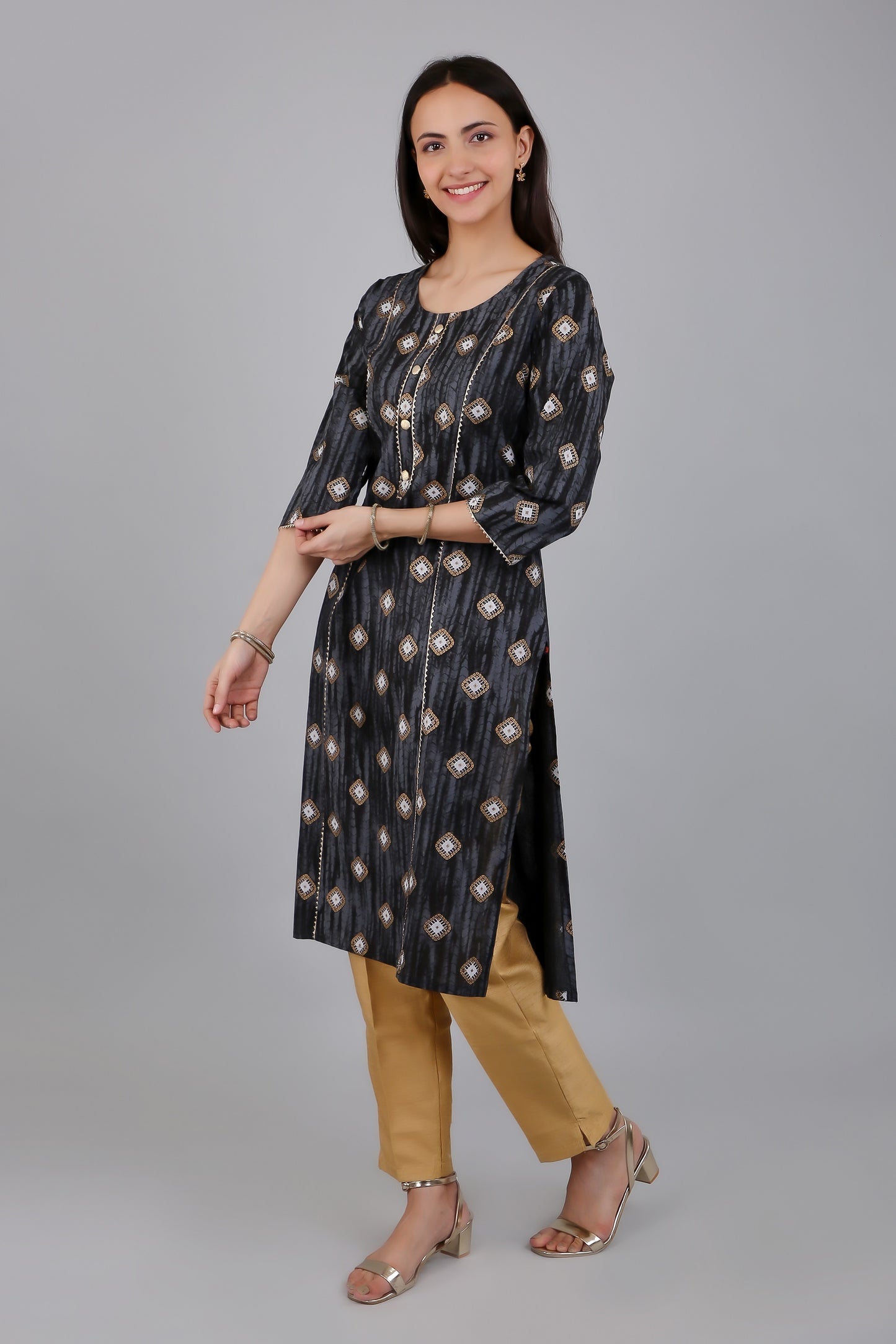 VAPPS Cotton Printed Kurta for Women and Girls - Black