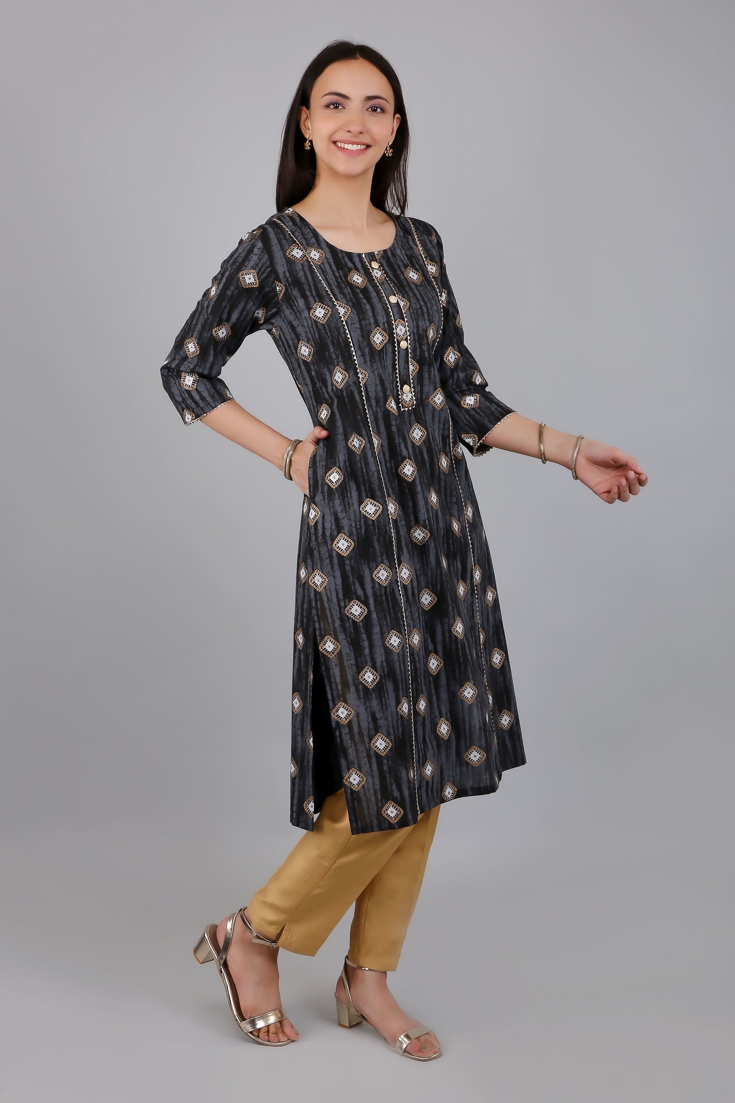 VAPPS Cotton Printed Kurta for Women and Girls - Black