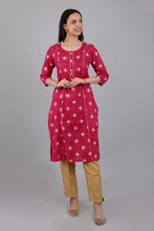 VAPPS Cotton Printed Kurta for Women and Girls - Pink