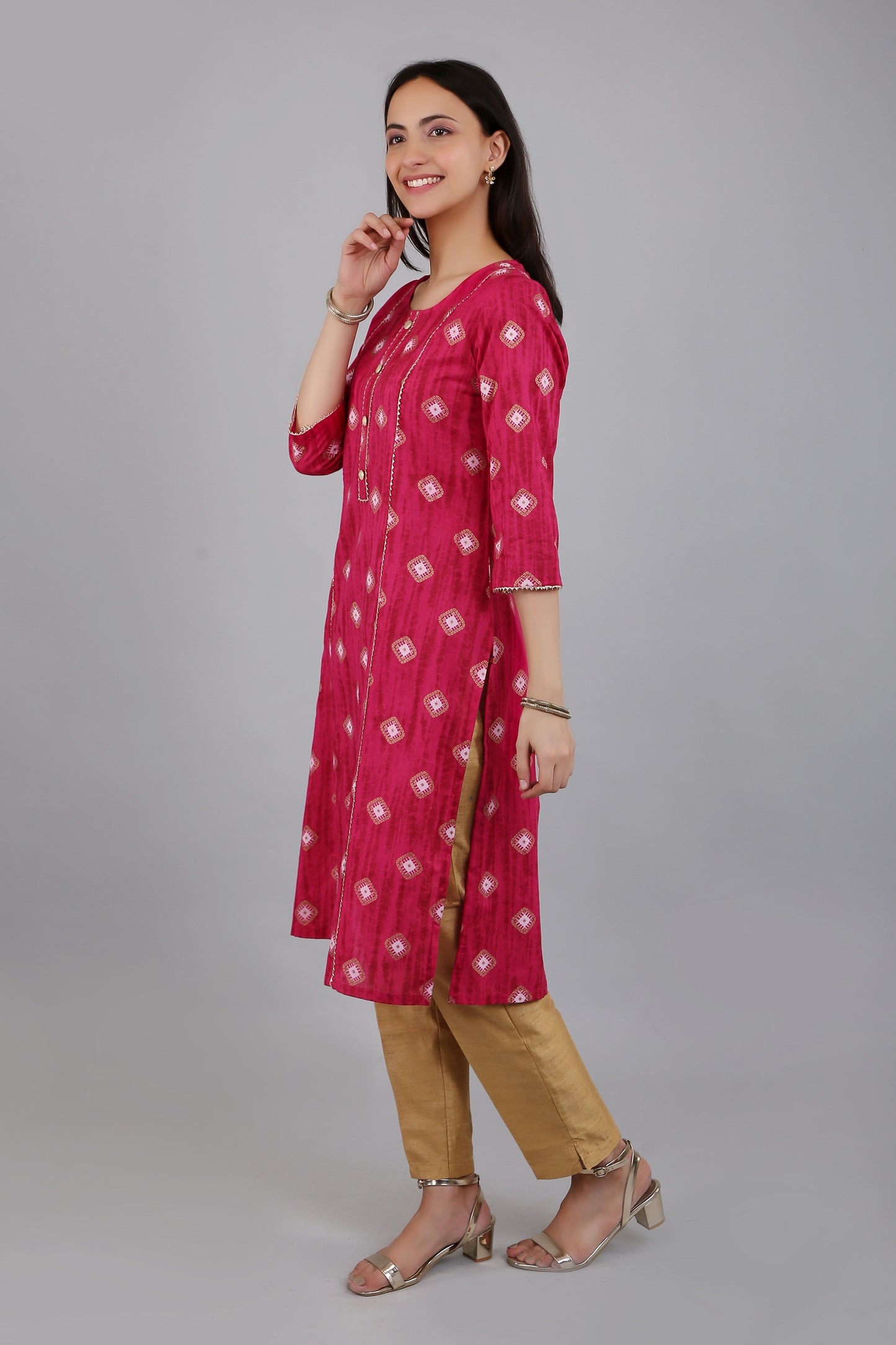 VAPPS Cotton Printed Kurta for Women and Girls - Pink