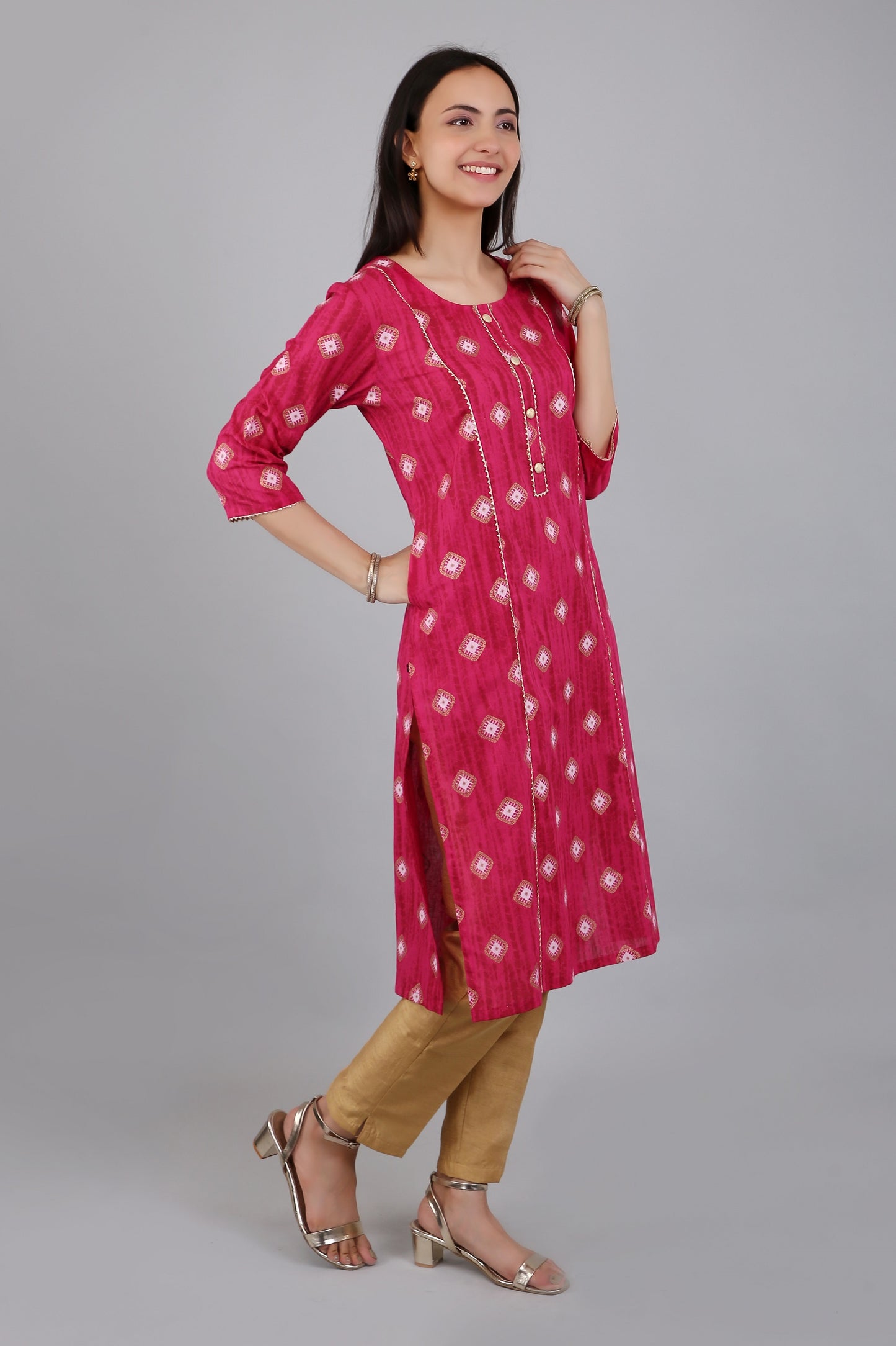 VAPPS Cotton Printed Kurta for Women and Girls - Pink