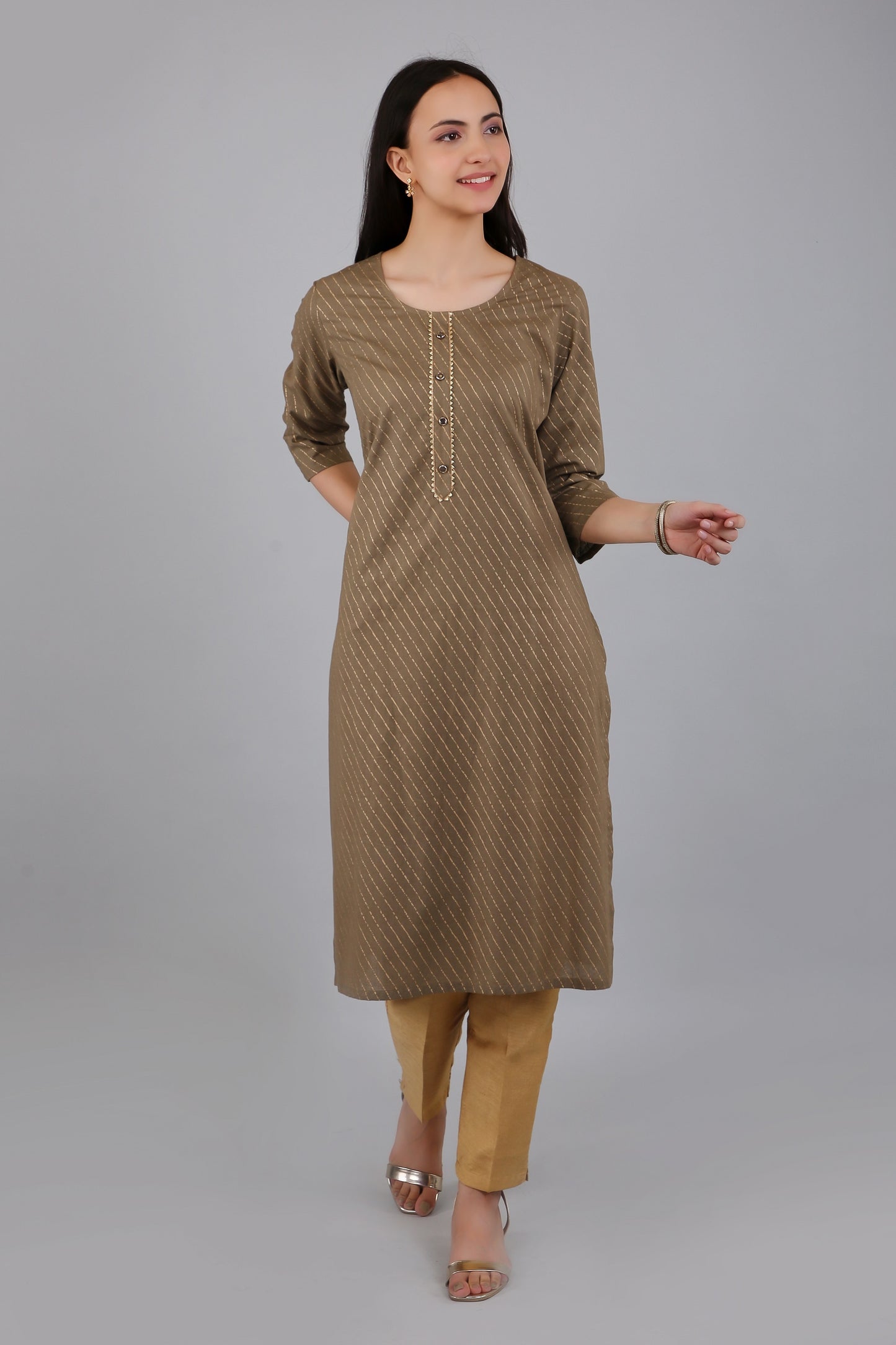 VAPPS Cotton Printed Kurta for Women and Girls - Beige