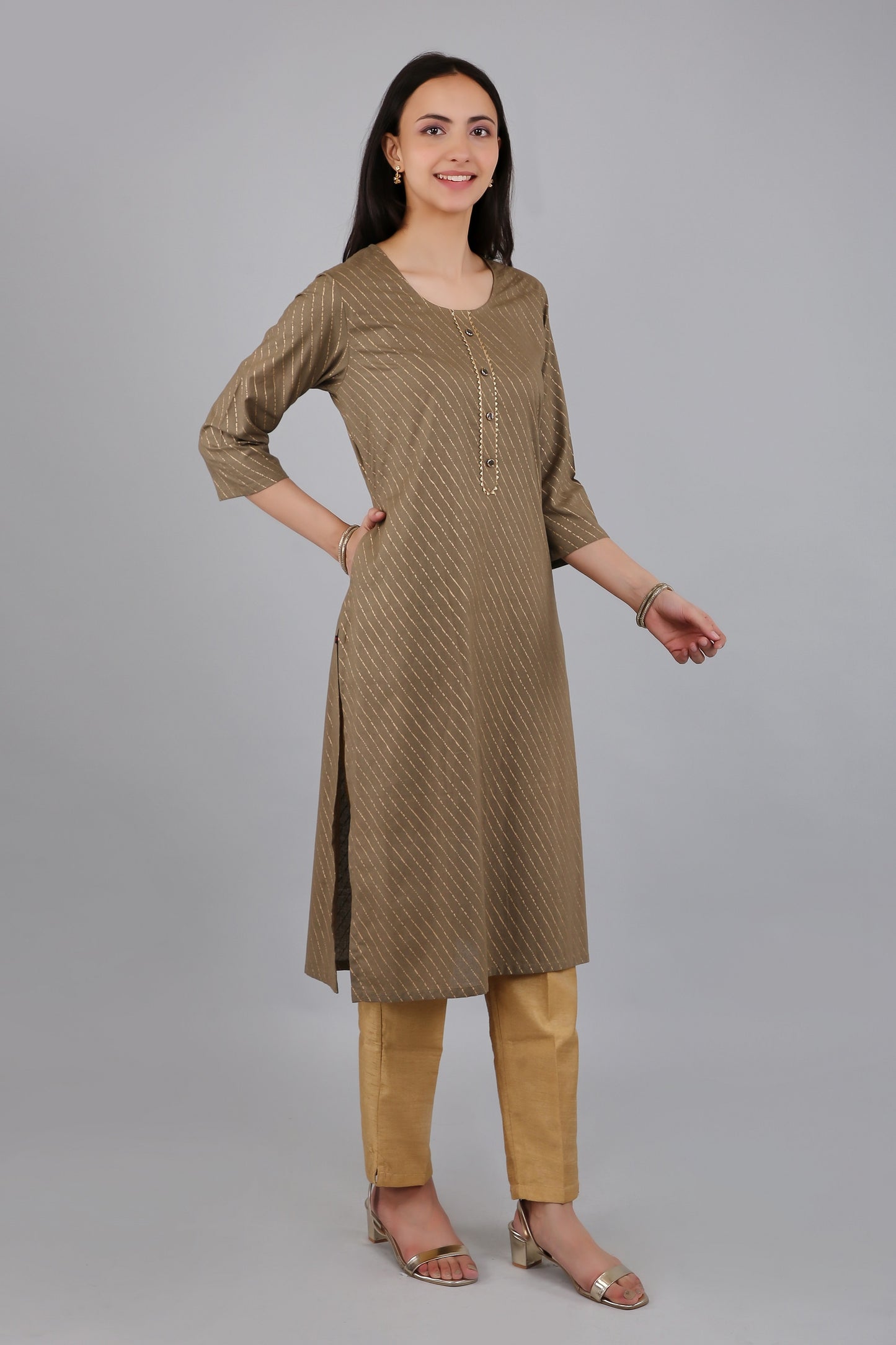 VAPPS Cotton Printed Kurta for Women and Girls - Beige