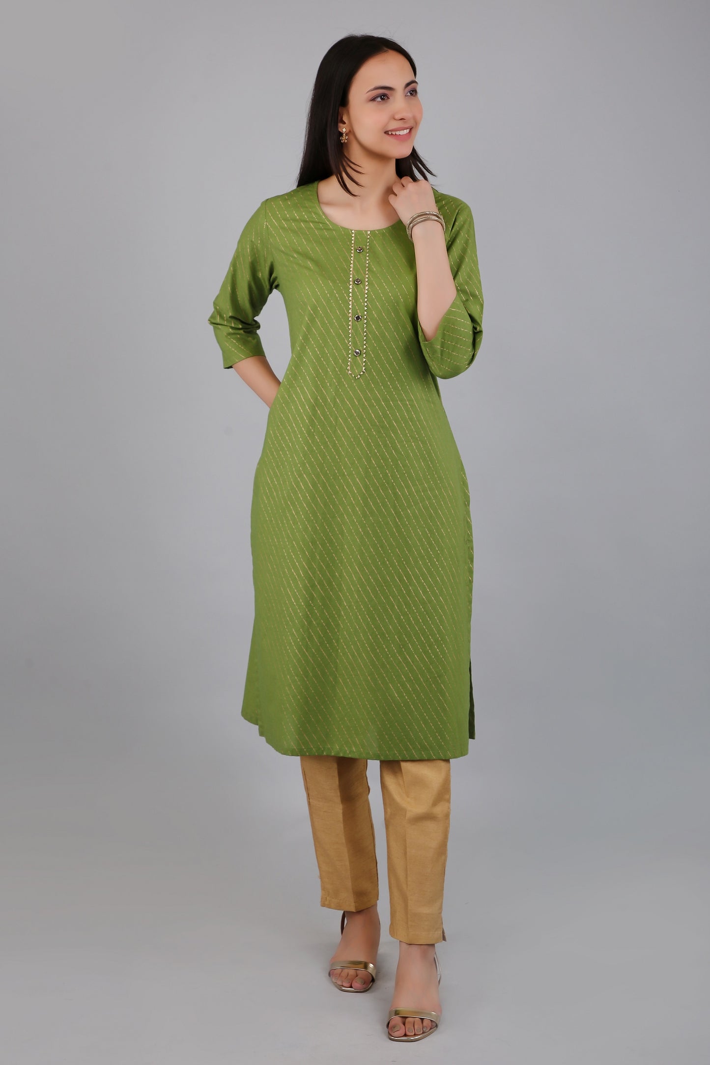 VAPPS Cotton Printed Kurta for Women and Girls - Green