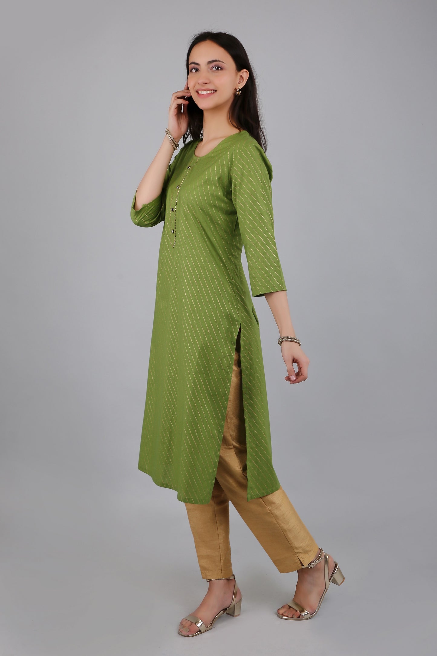 VAPPS Cotton Printed Kurta for Women and Girls - Green