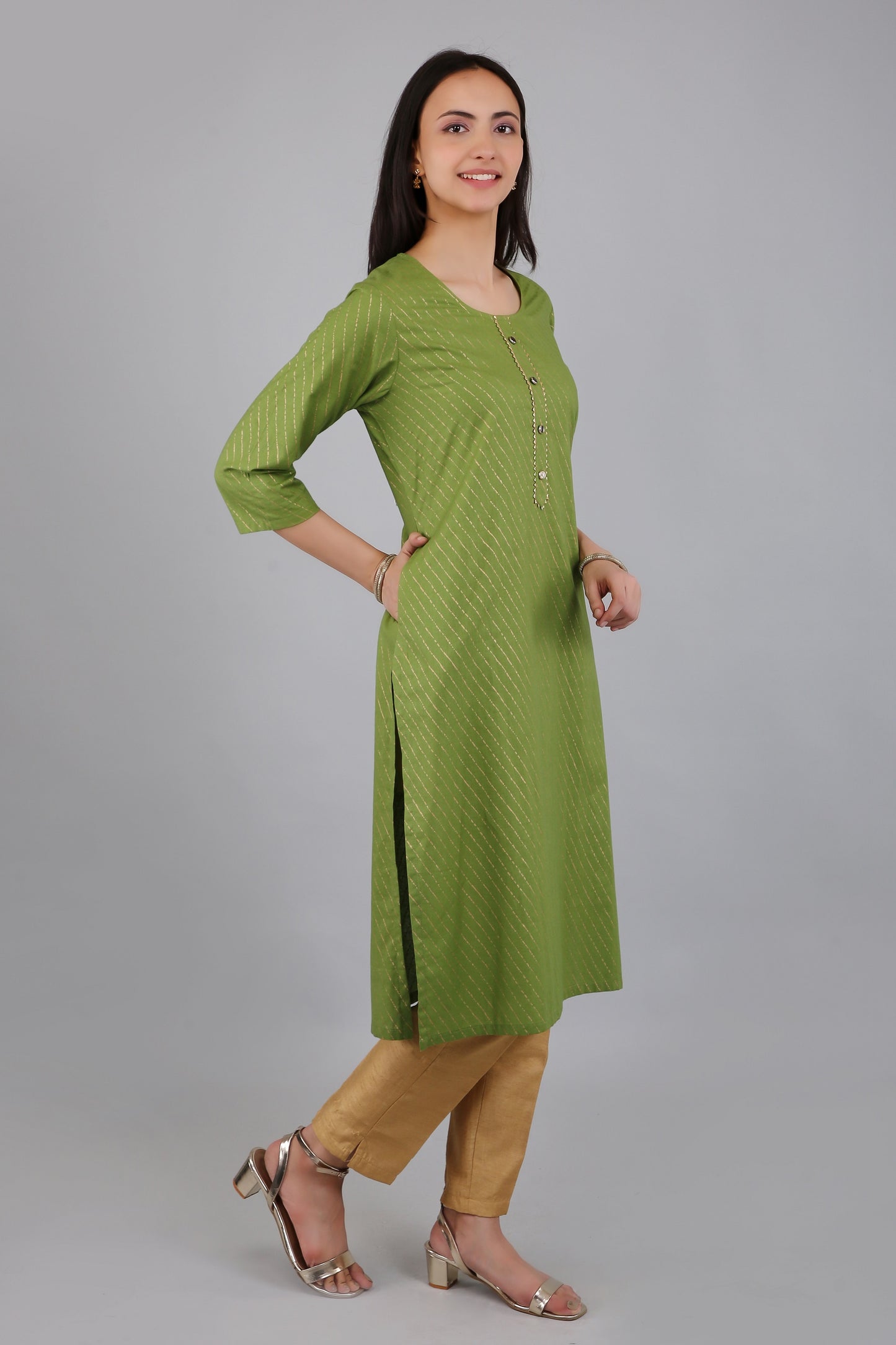 VAPPS Cotton Printed Kurta for Women and Girls - Green