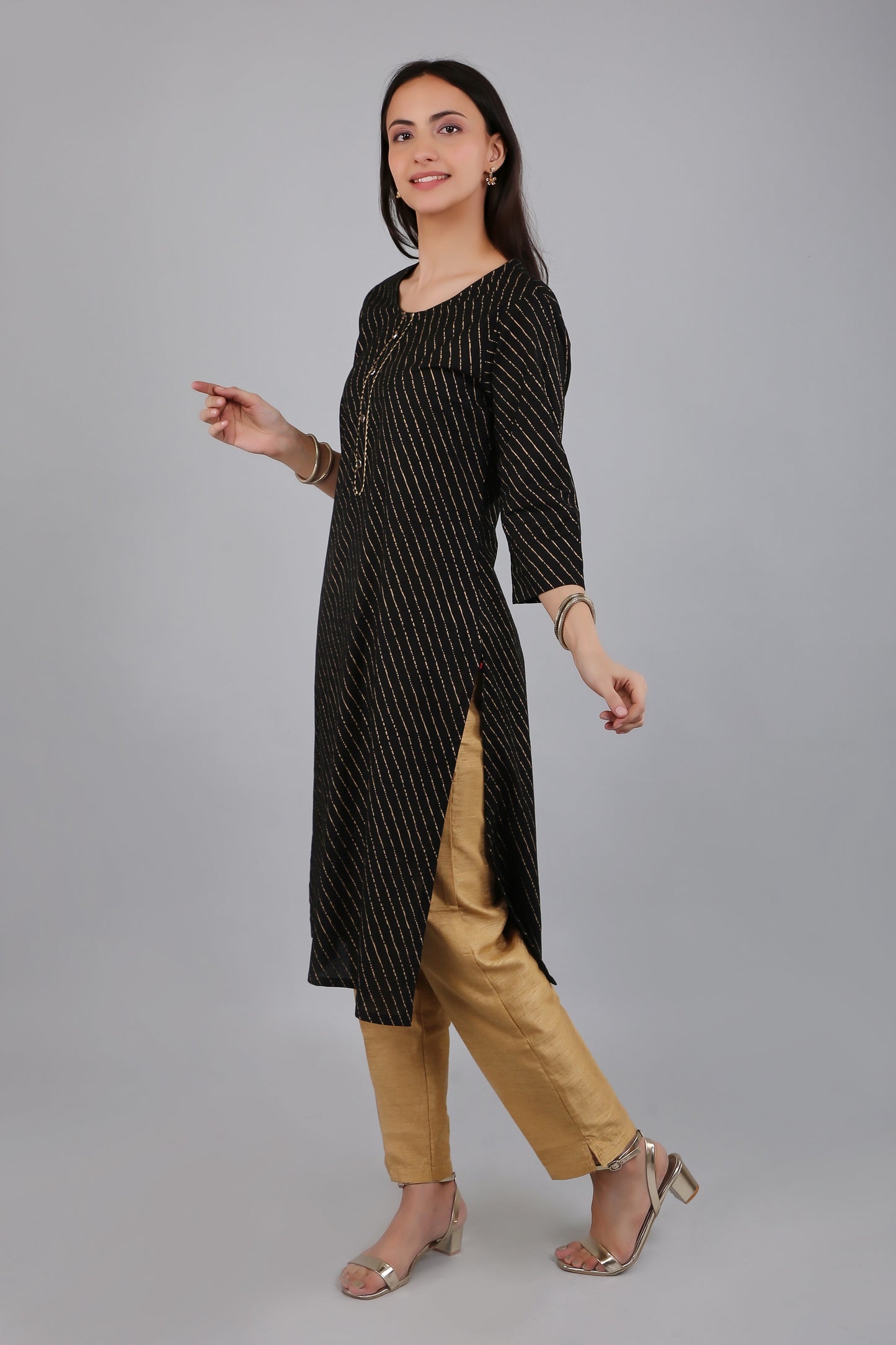 VAPPS Cotton Printed Kurta for Women and Girls - Black