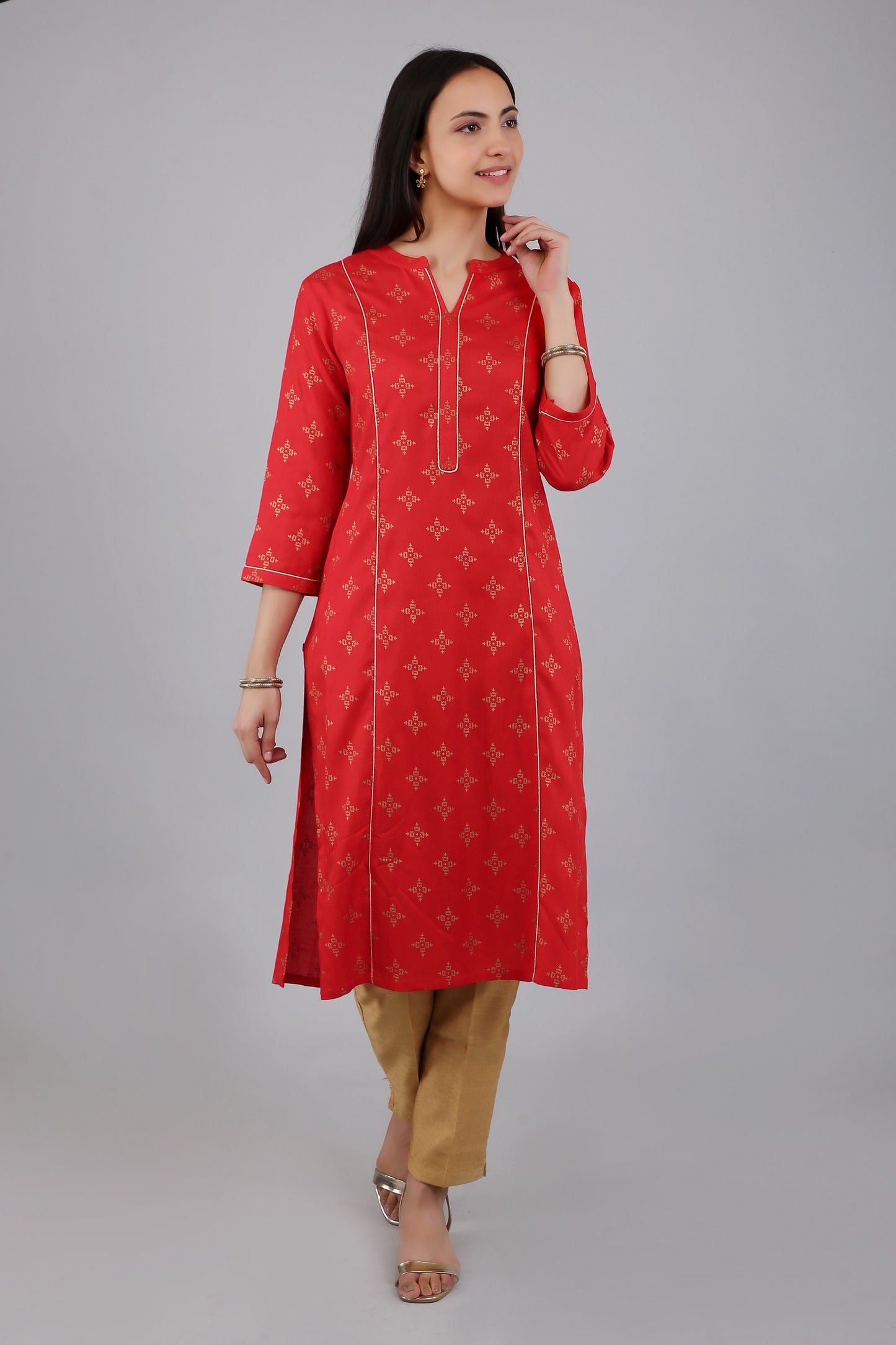 VAPPS Rayon Printed A Line Kurta for Women and Girls -Red