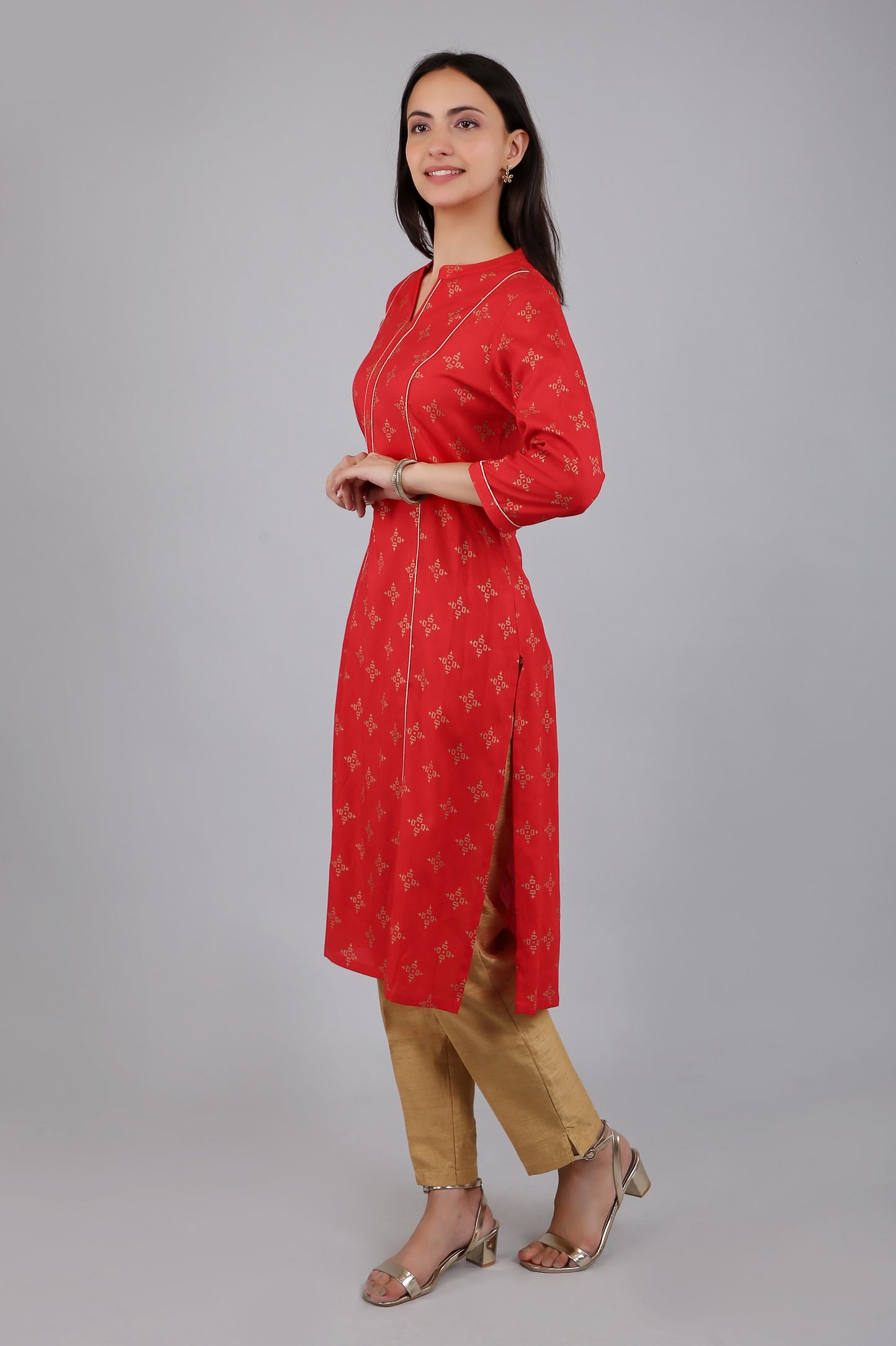 VAPPS Rayon Printed A Line Kurta for Women and Girls -Red