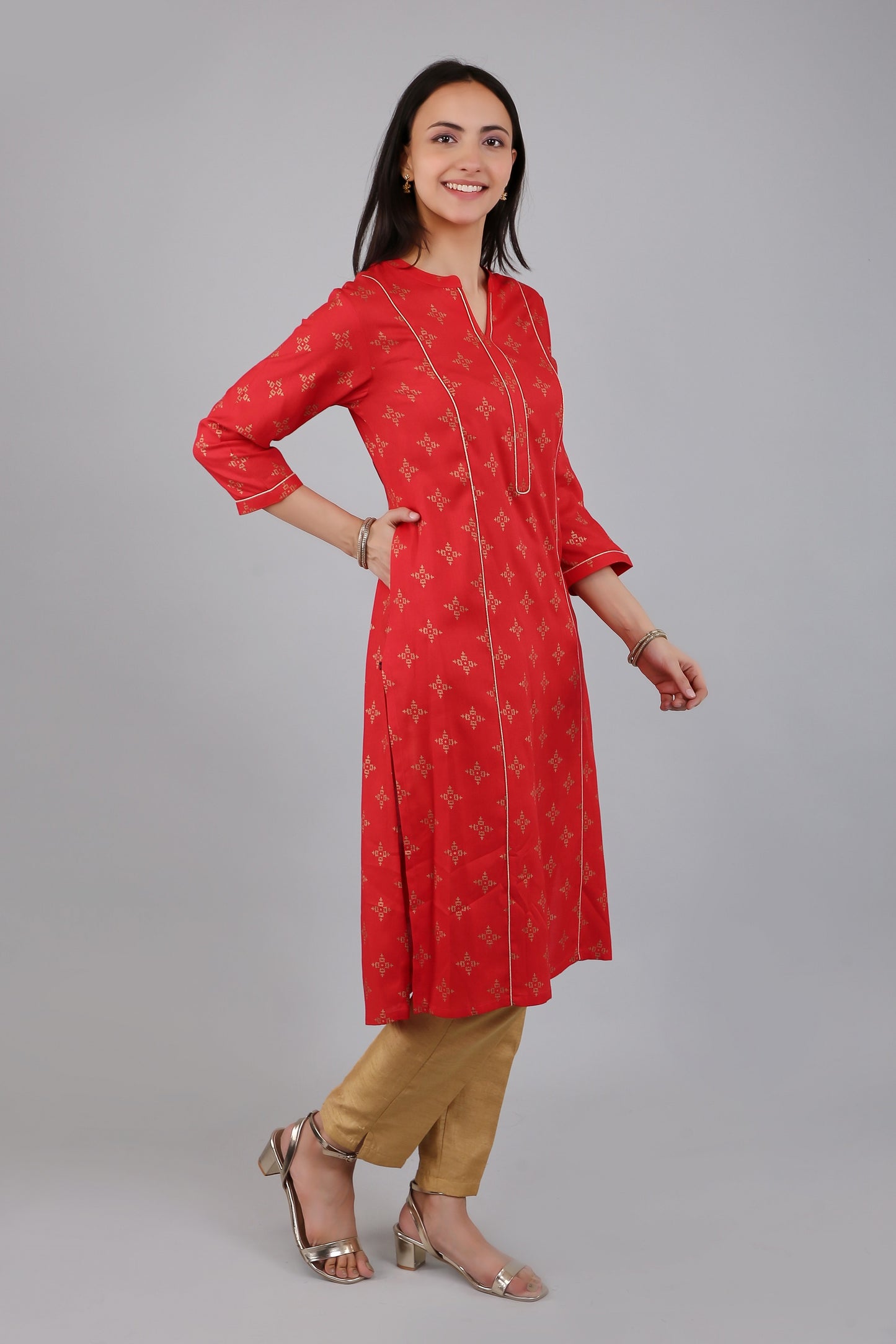 VAPPS Rayon Printed A Line Kurta for Women and Girls -Red