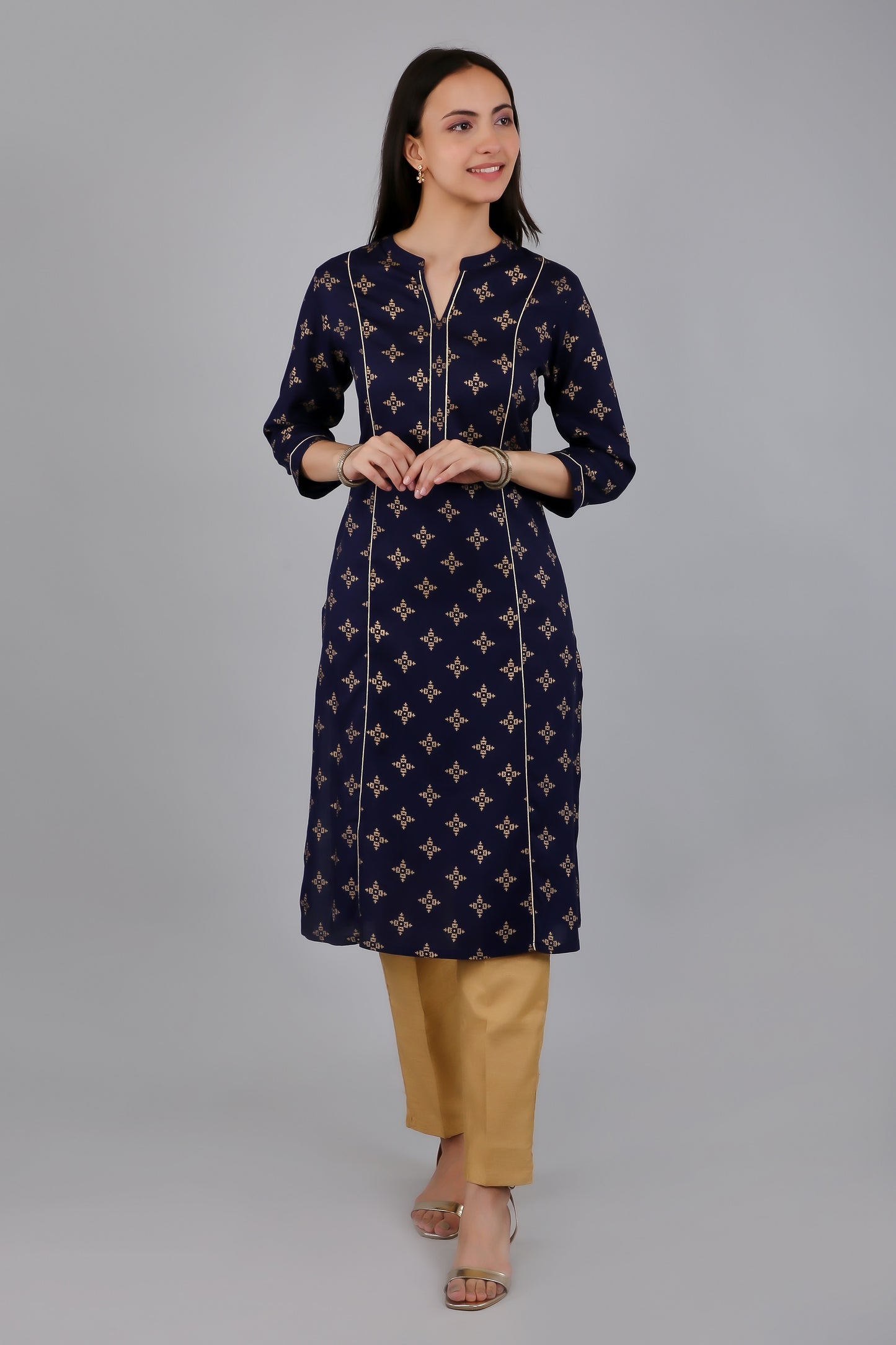 VAPPS Rayon Printed A Line Kurta for Women and Girls -Navy Blue