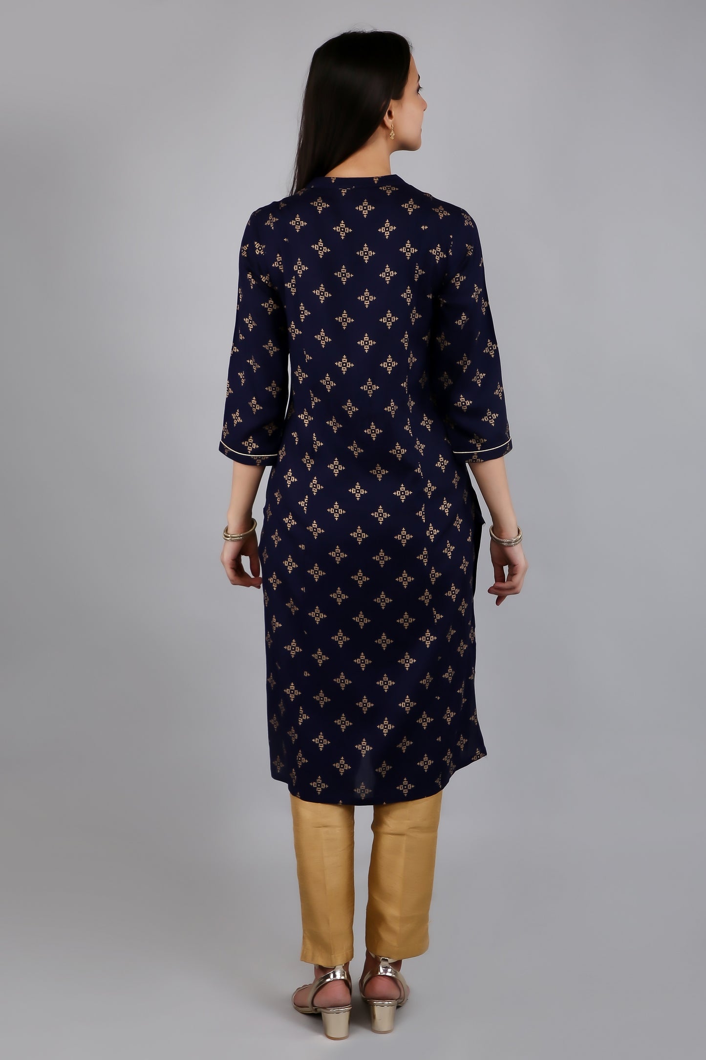 VAPPS Rayon Printed A Line Kurta for Women and Girls -Navy Blue