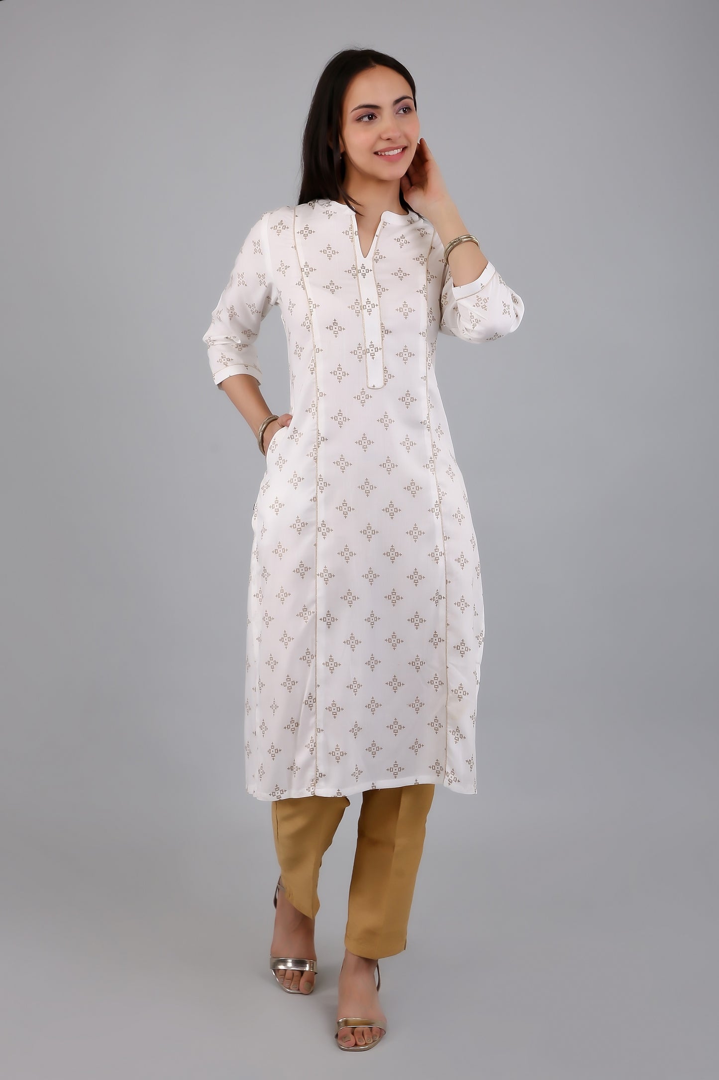 VAPPS Rayon Printed A Line Kurta for Women and Girls -White