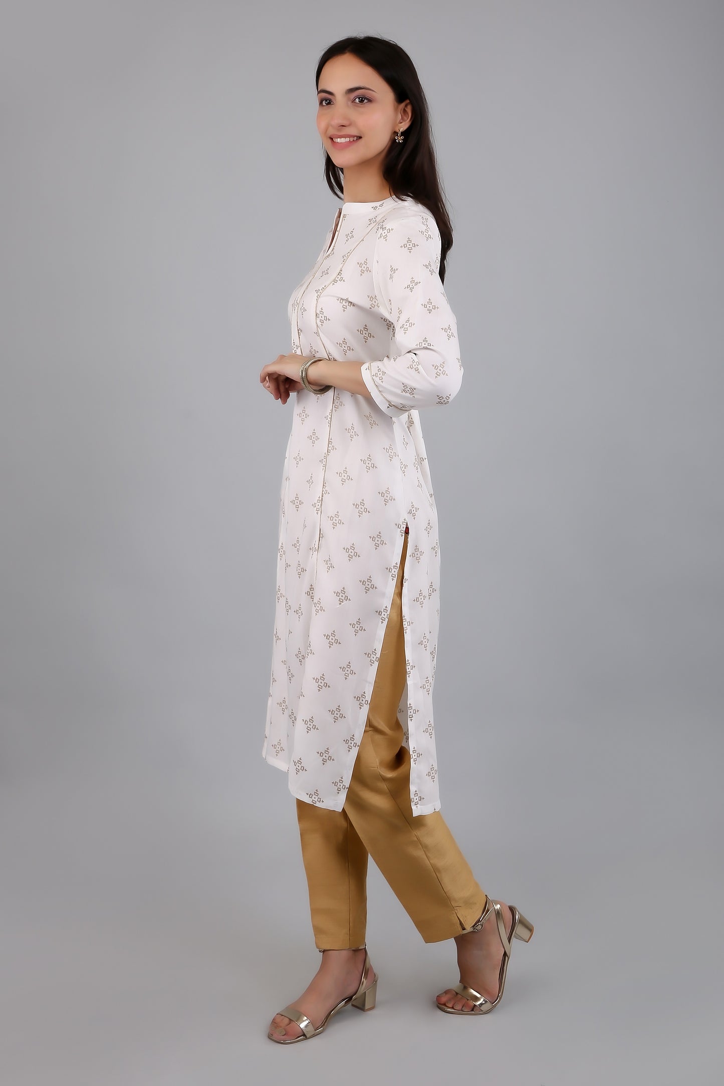 VAPPS Rayon Printed A Line Kurta for Women and Girls -White