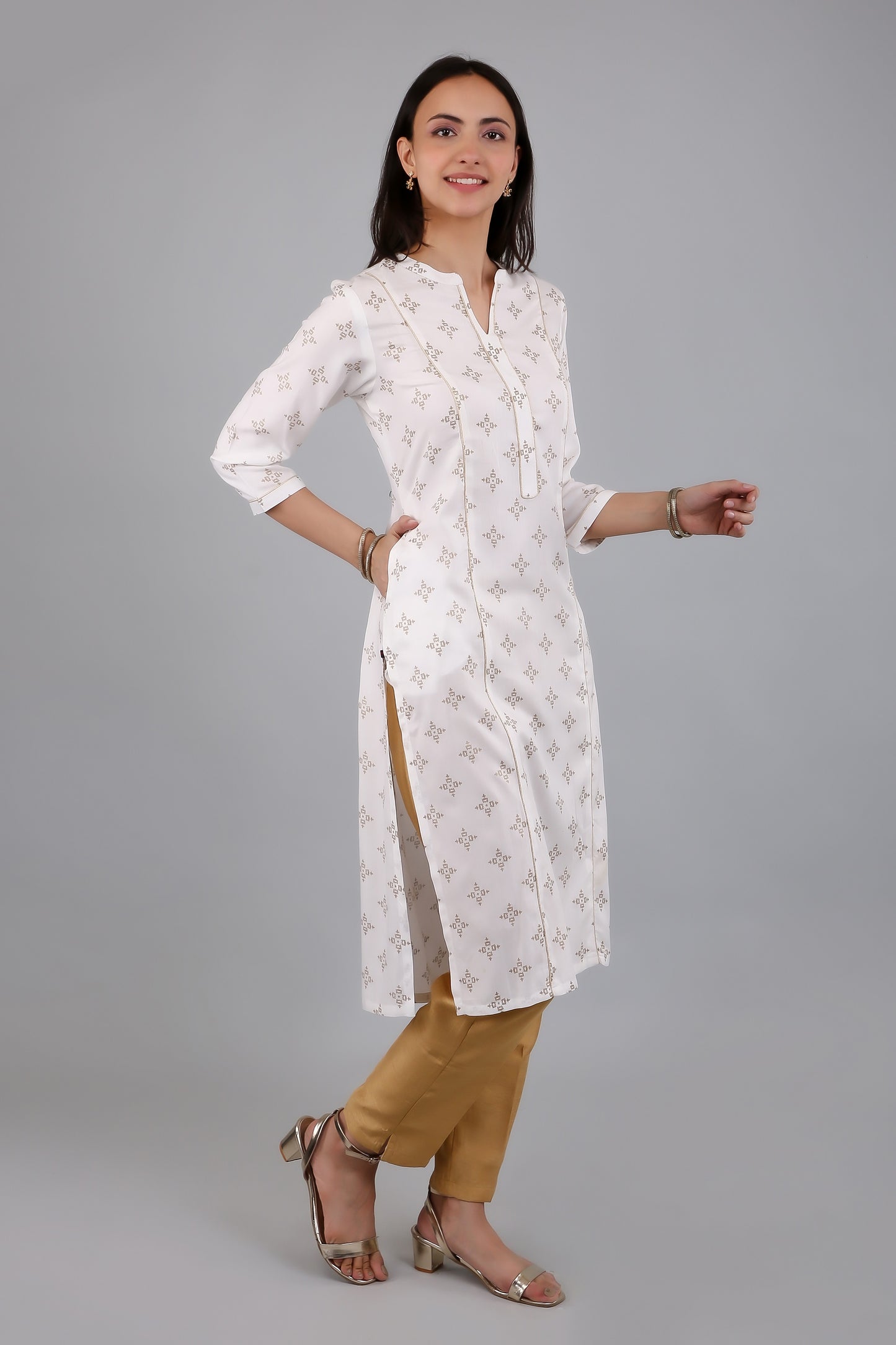 VAPPS Rayon Printed A Line Kurta for Women and Girls -White