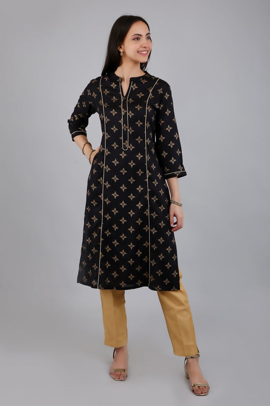 VAPPS Rayon Printed A Line Kurta for Women and Girls -Black