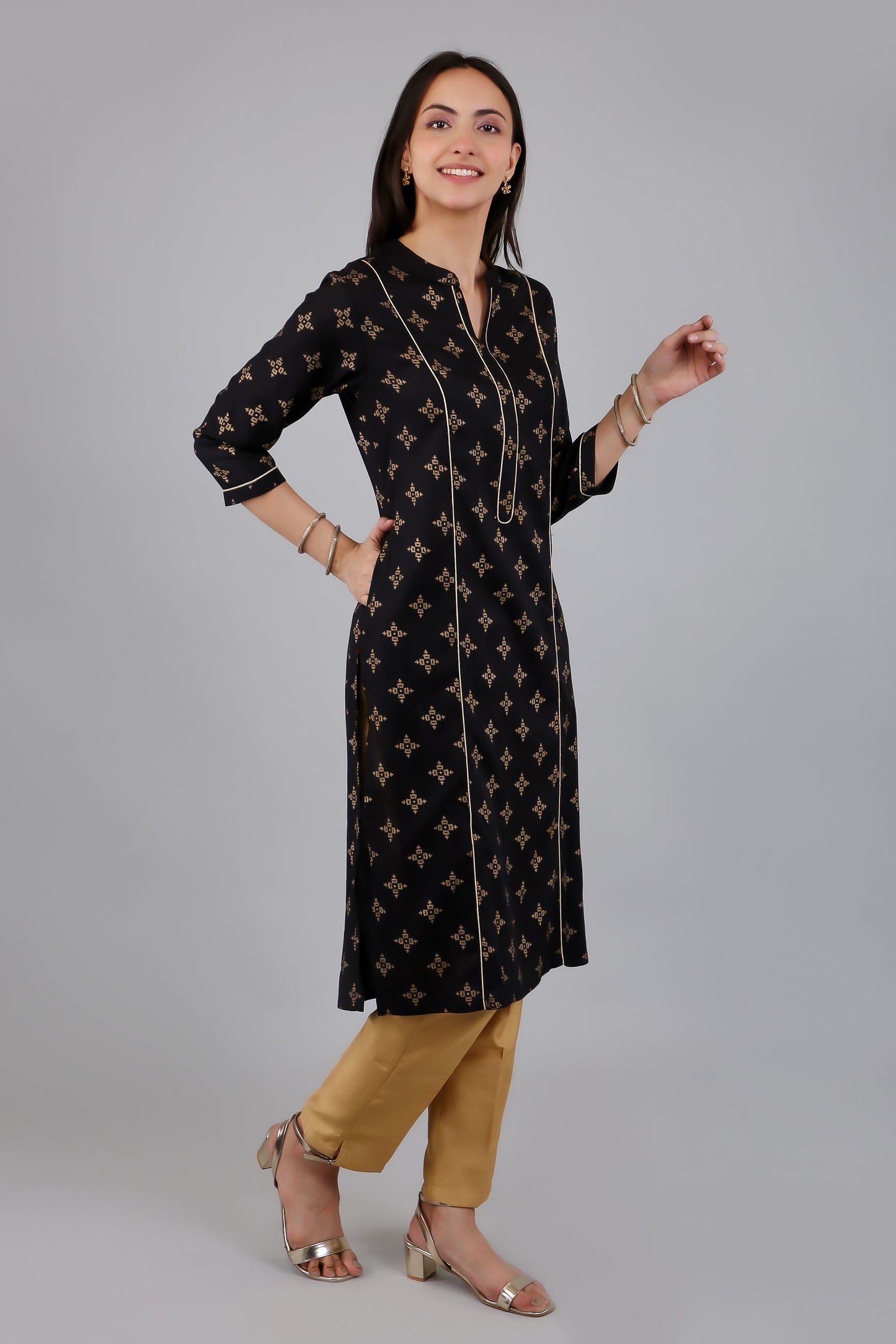 VAPPS Rayon Printed A Line Kurta for Women and Girls -Black